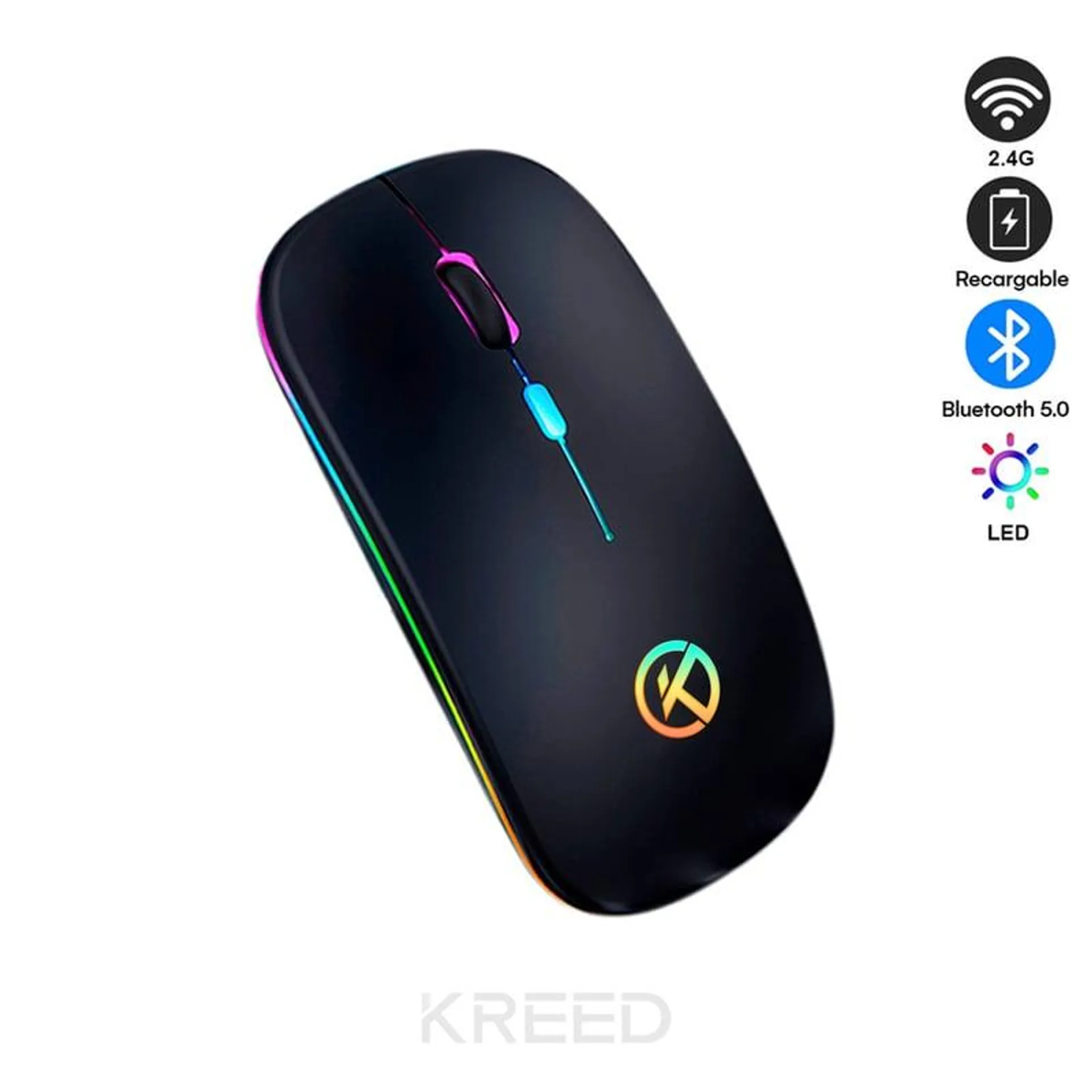 Mouse Inalámbrico Recargable Bluetooth RGB - NEGRO