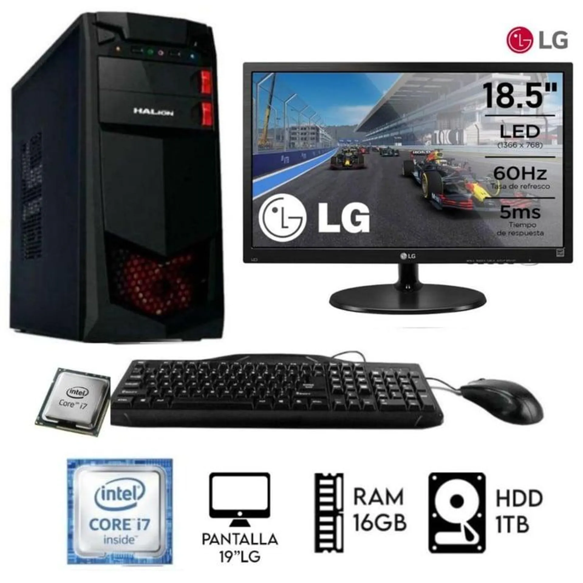 Computadora Pc Intel Core i7 32Ghz Monitor 19LG Ram 16GB Disco 1TB CASE 350W