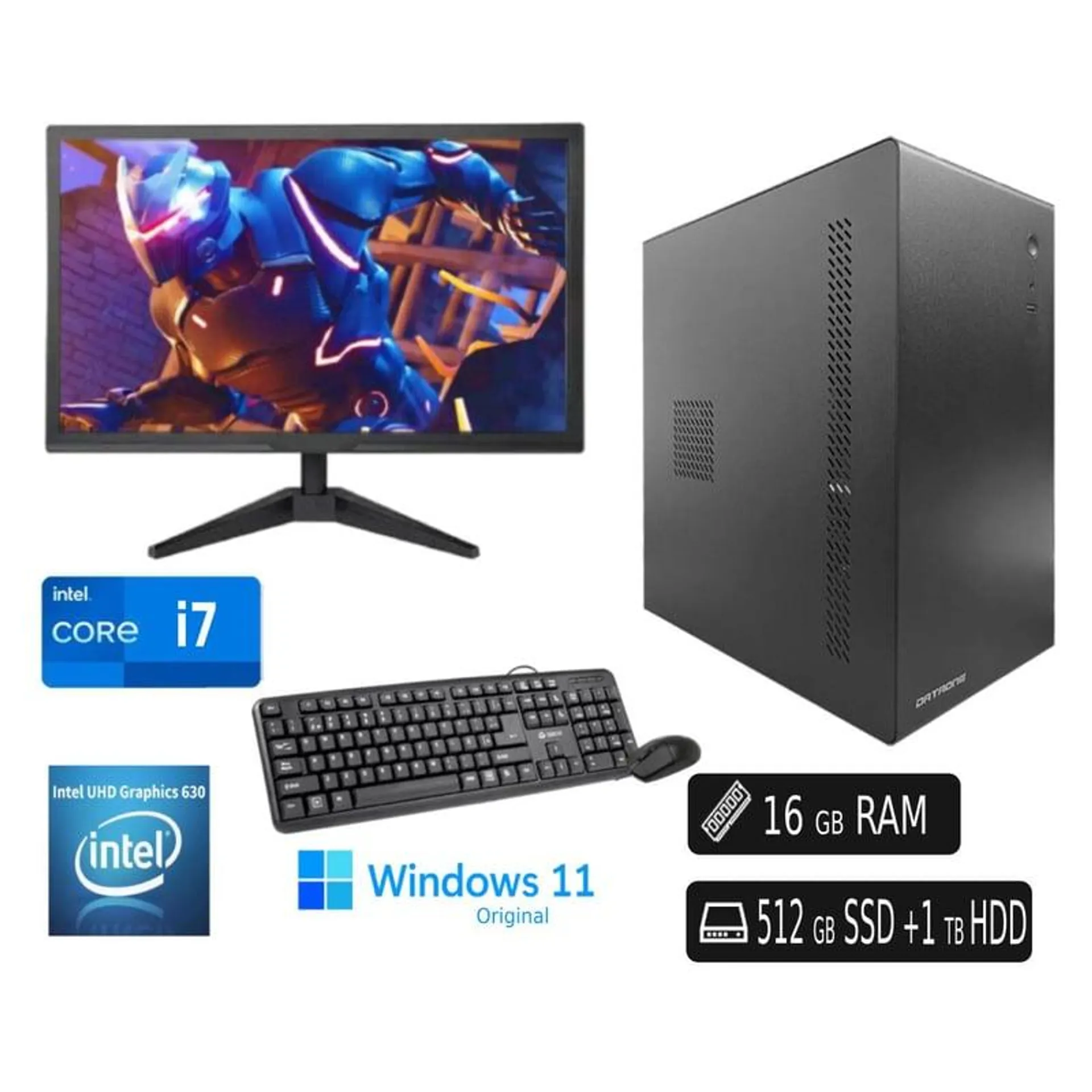 PC Completa Intel Core i7 16GB Ram 512GB SSD+1TB HDD +Monitor LED FHD