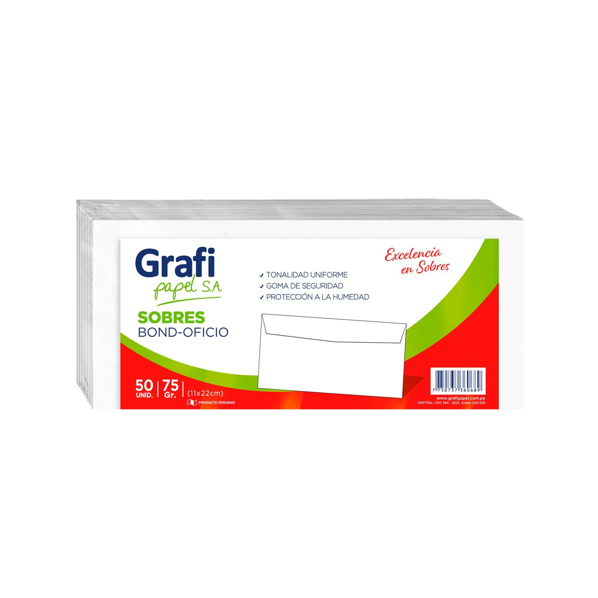 Sobre Grafipapel Bond Ofic 75G Blanco - Pqte x 50