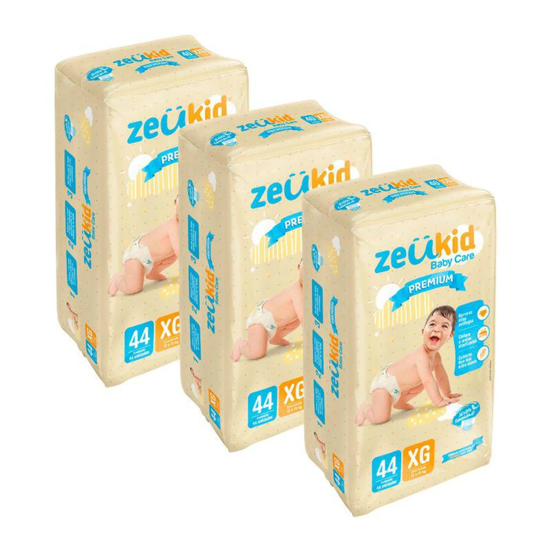 Tripack Pañales para Bebé Zeu Kids Premium Talla XG 44un