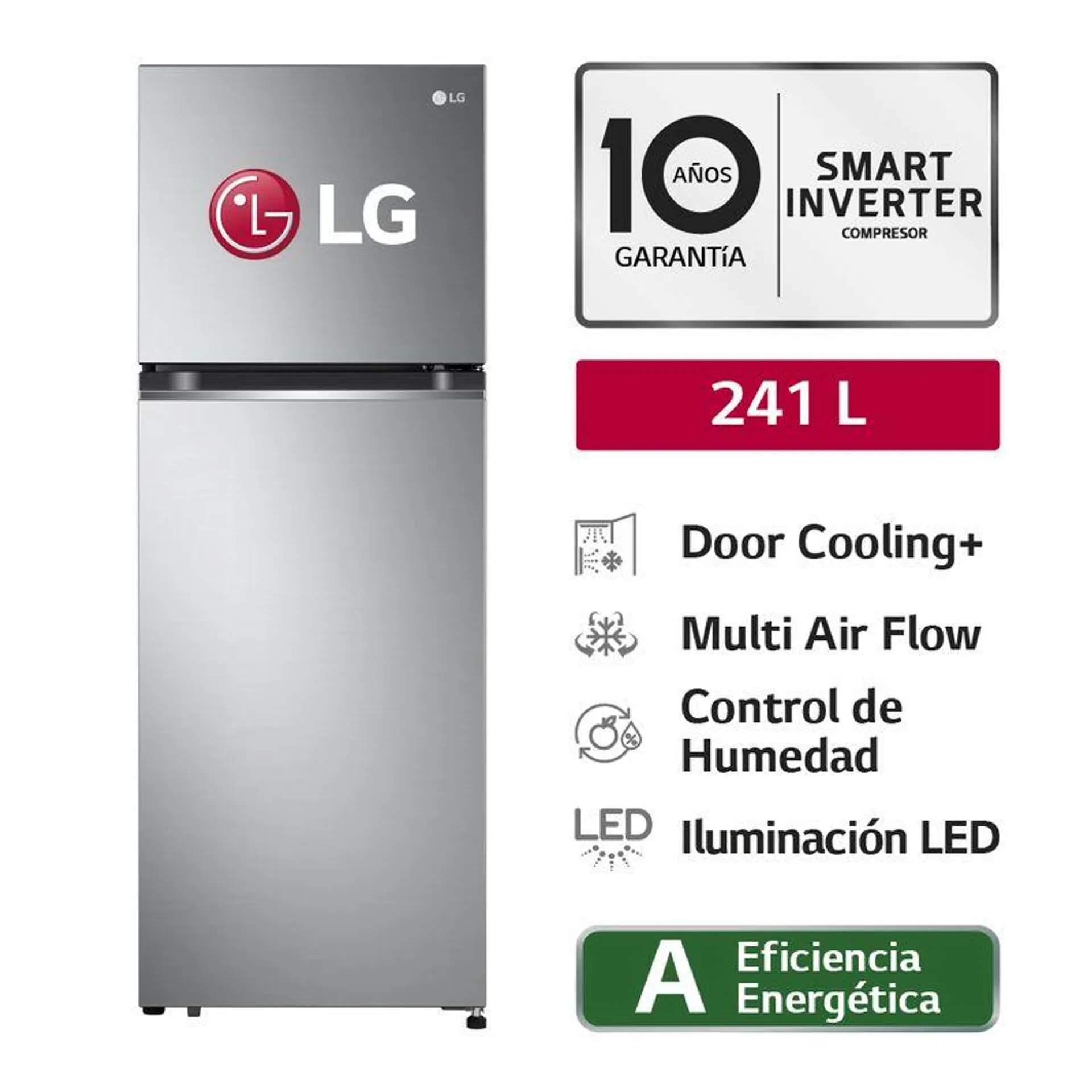 Refrigeradora Top Freezer LG GT24BPP 241L Door Cooling Plateada