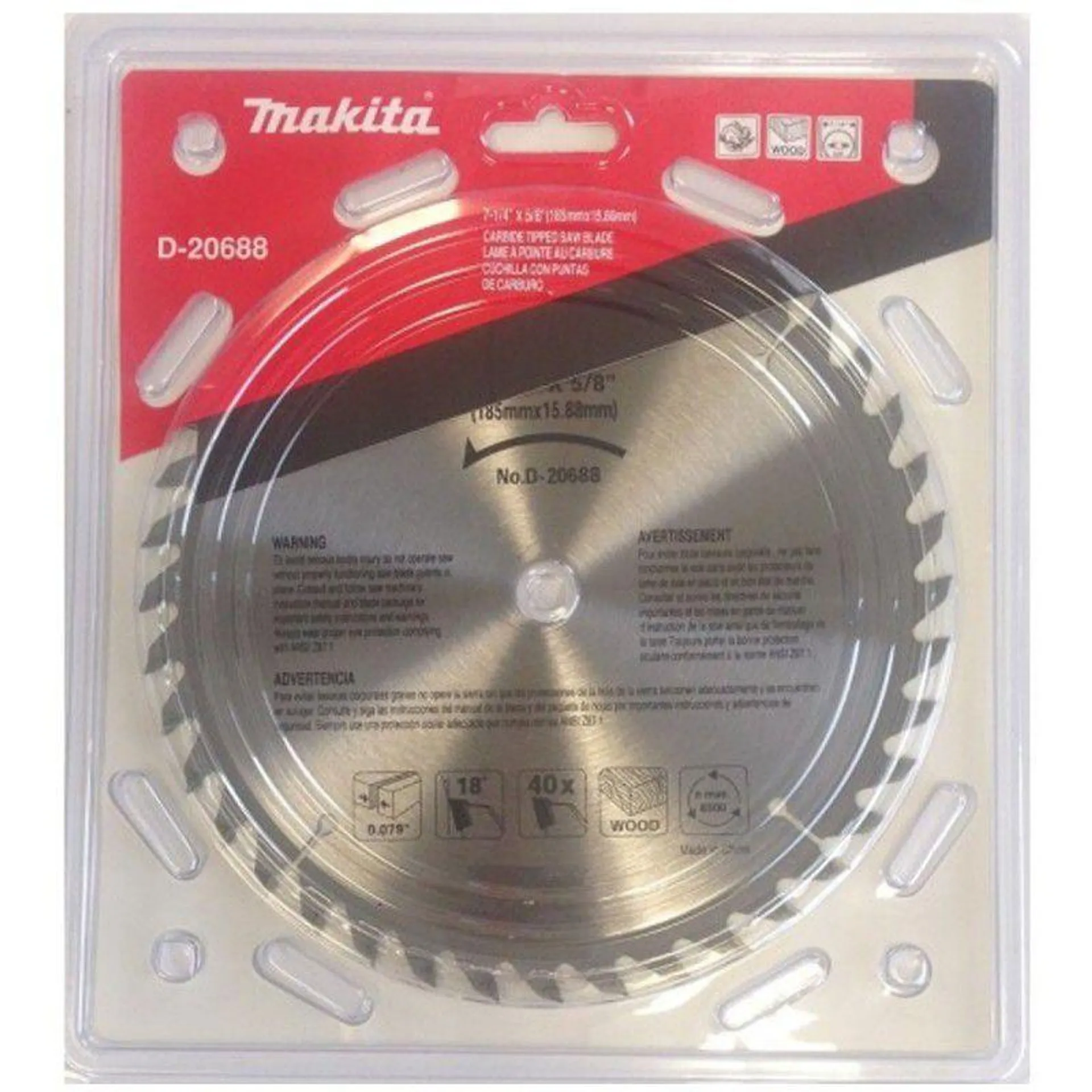 Disco De Sierra para Madera 7.1/4"x5/8" 40D. Makita D-20688 - Gris