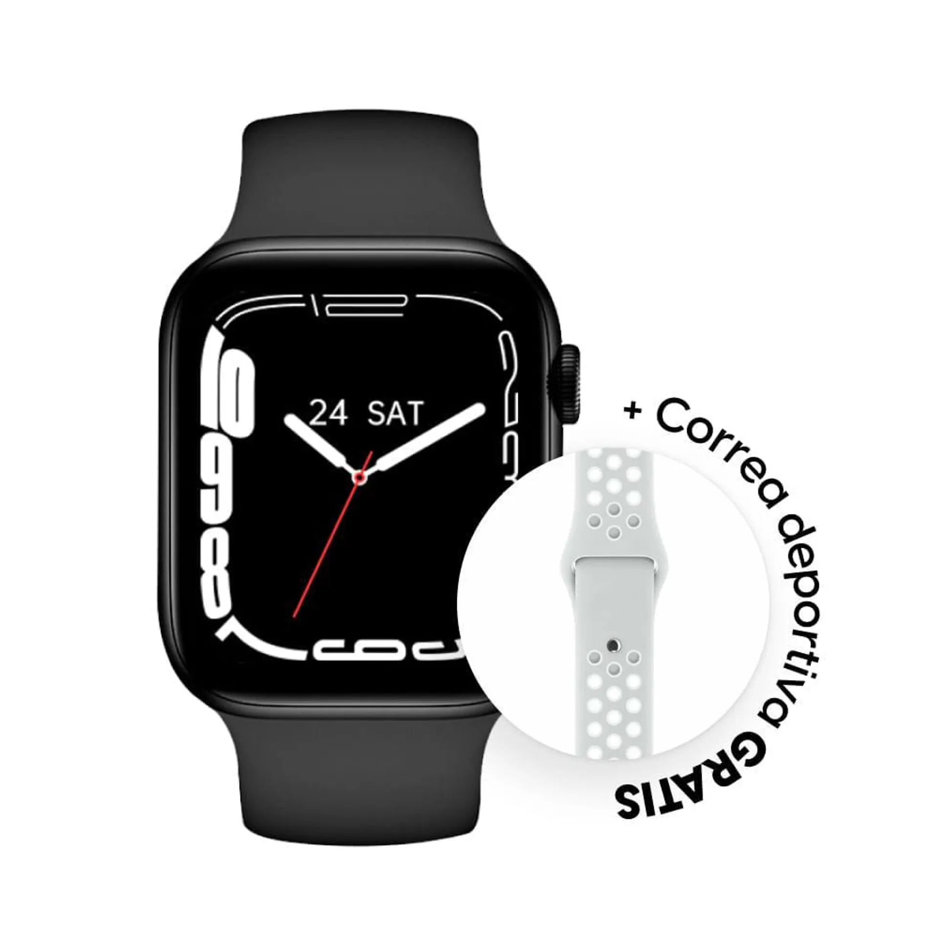 Smartwatch Roadtrip Watch S3 46mm, IP65, detección de frecuencia cardiaca y presion arterial, llamadas BT, negro + correa deportiva Blanca