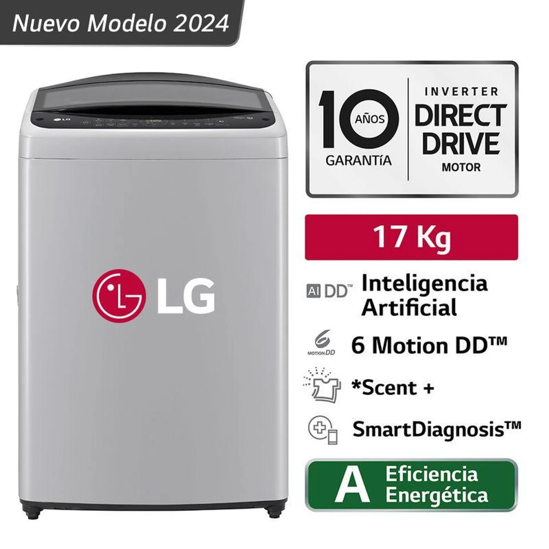 Lavadora Carga Superior LG WT17DV6T AI DD 17 Kg Gris