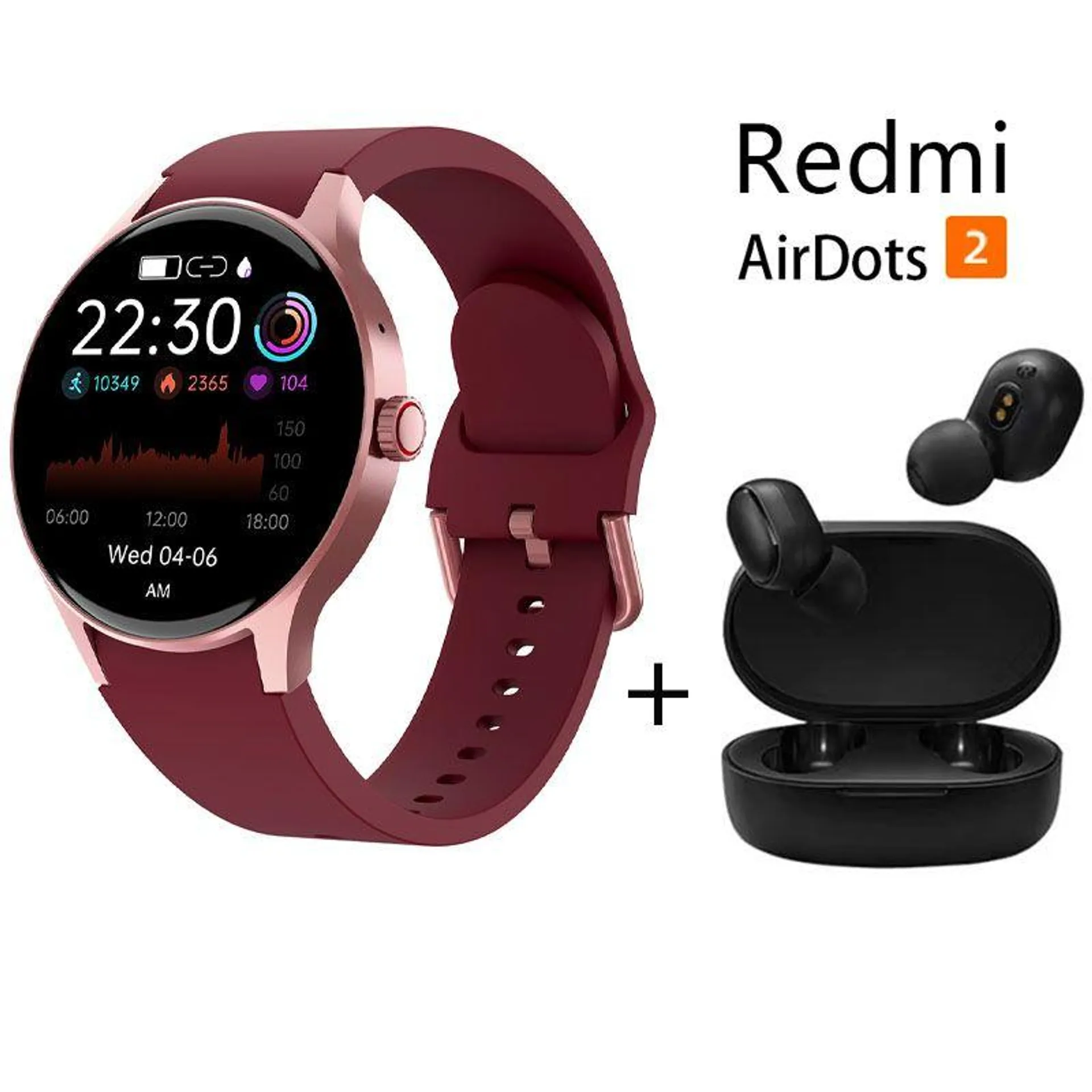 reloj inteligente deportivo + XIAOMI Redmi AirDots 2 combo - Rojo