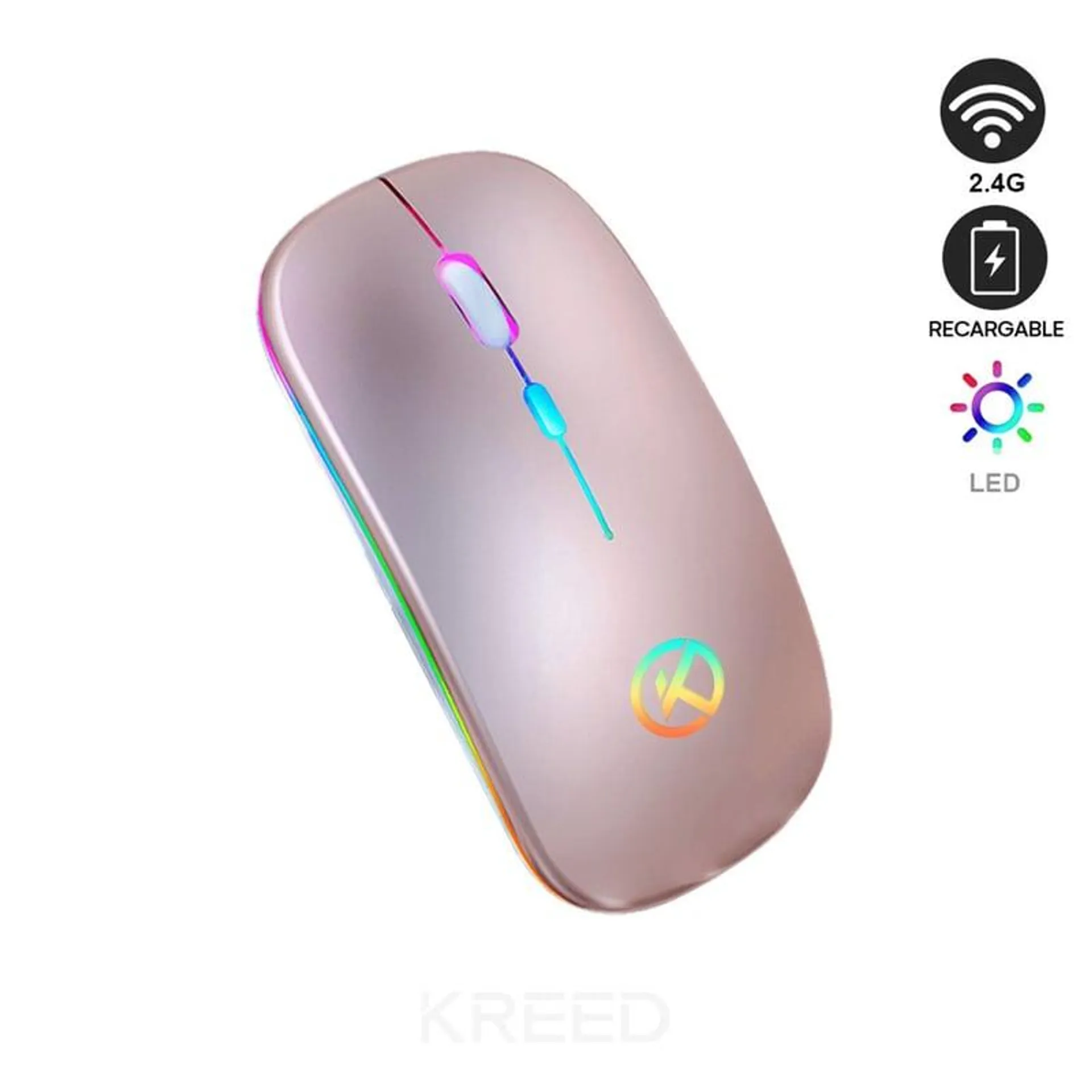 Mouse Inalámbrico Recargable RGB - PALO ROSA