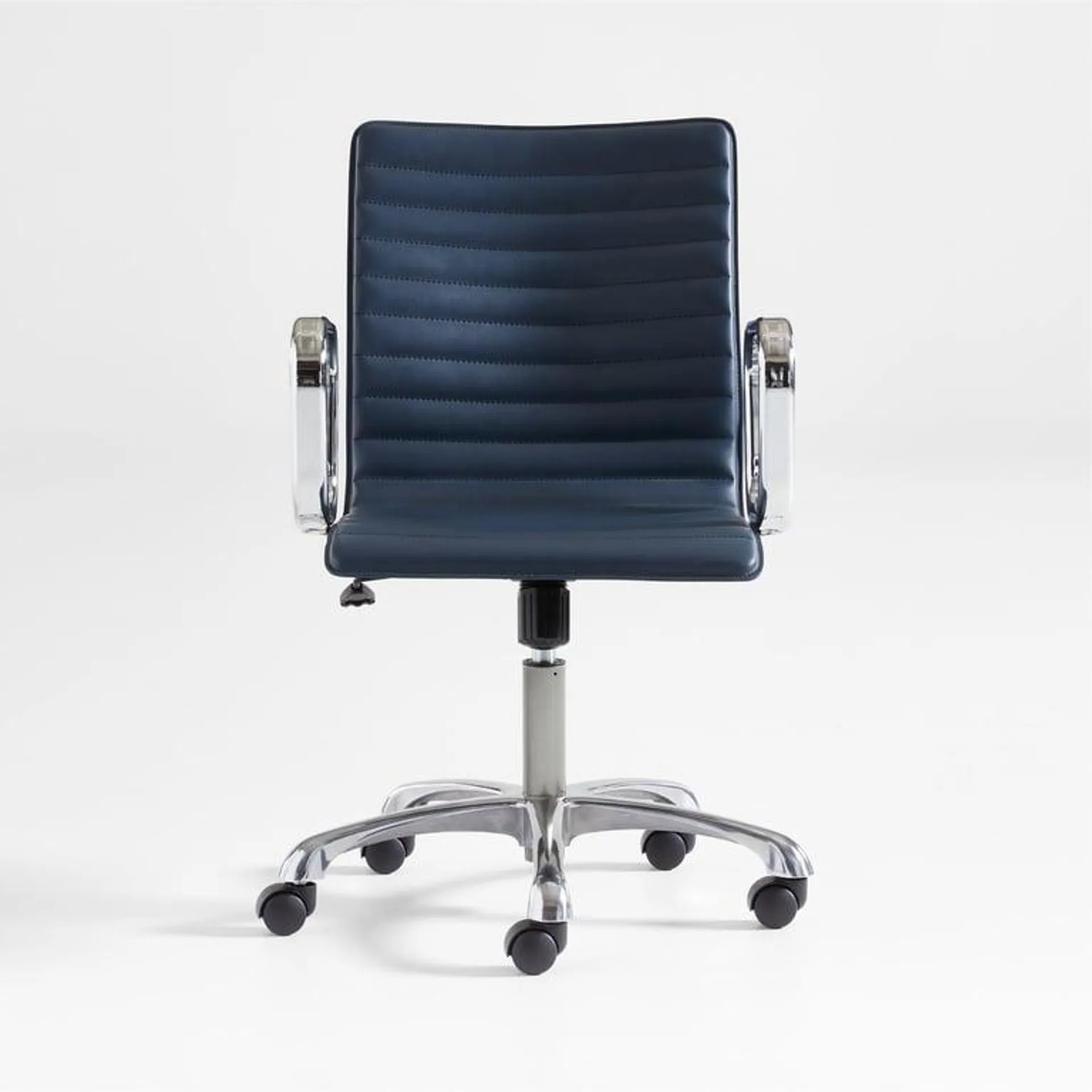 Silla de Escritorio Ripple Navy Azul de Cuero con Estructura de Latón