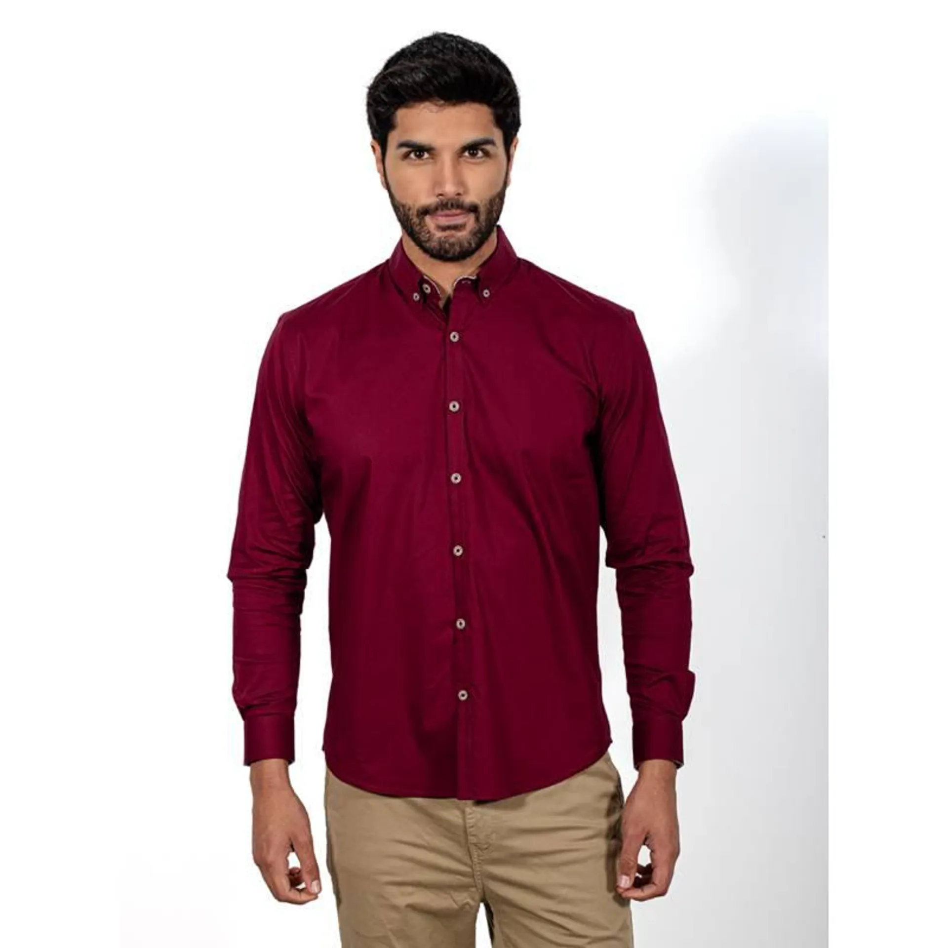 CAMISA COLOR ENTERO MODERN FIT MANGA LARGA HOMBRE ISAGUE