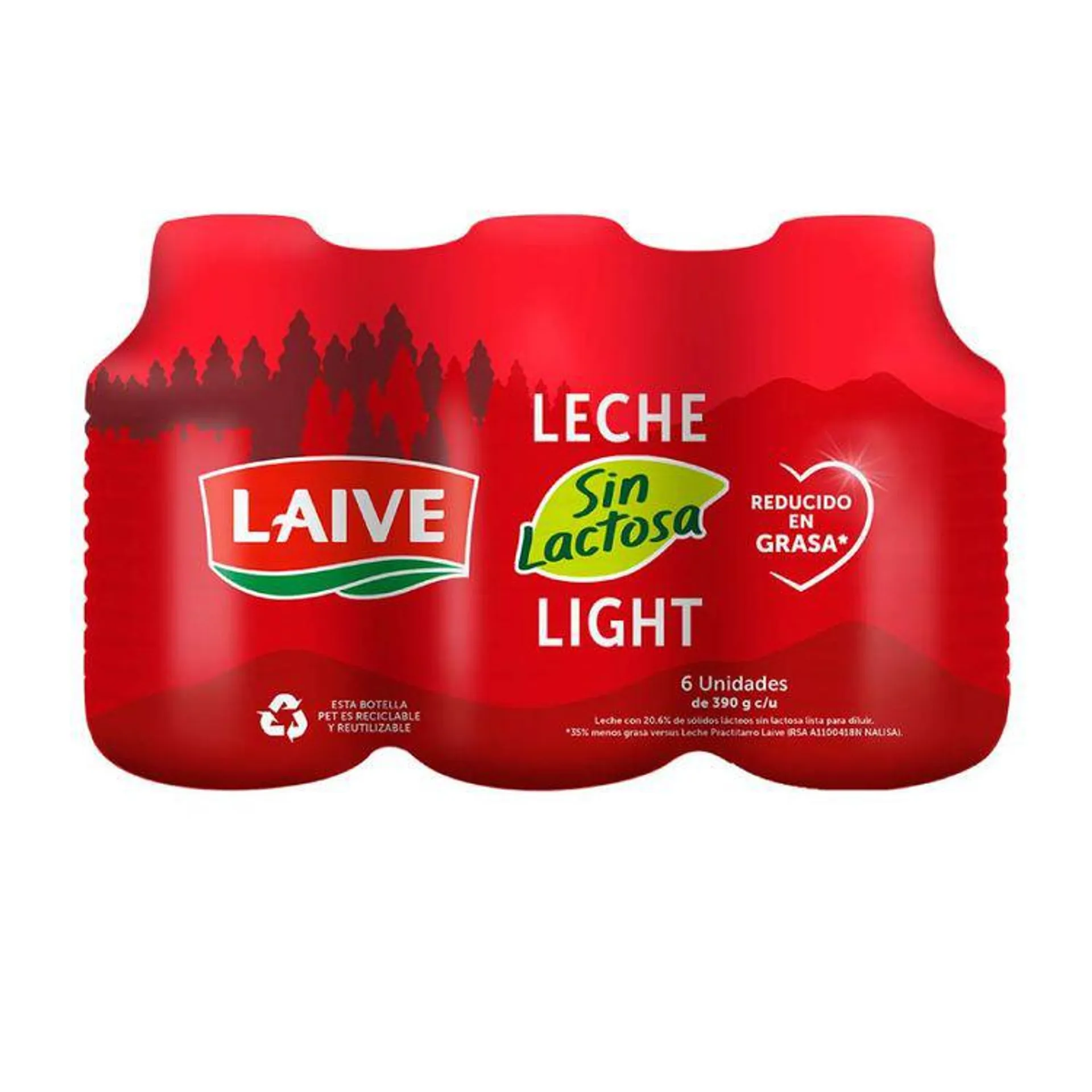 Sixpack Leche Light Laive Sin Lactosa Botella 390g