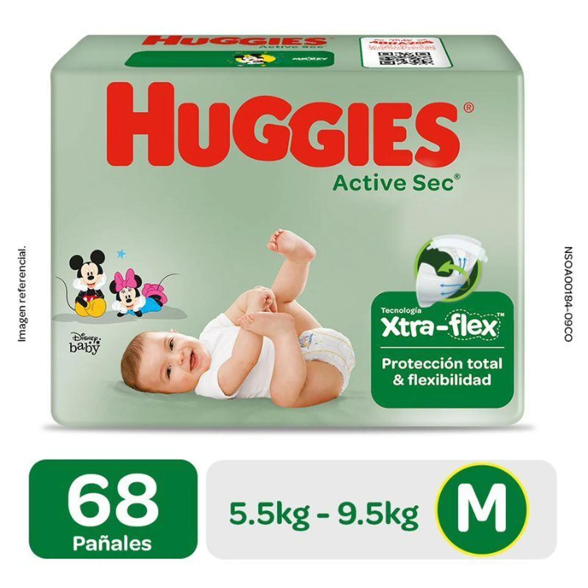 Pañal Huggies Active Sec Xtra Flex Talla M - Bolsa 68 UN