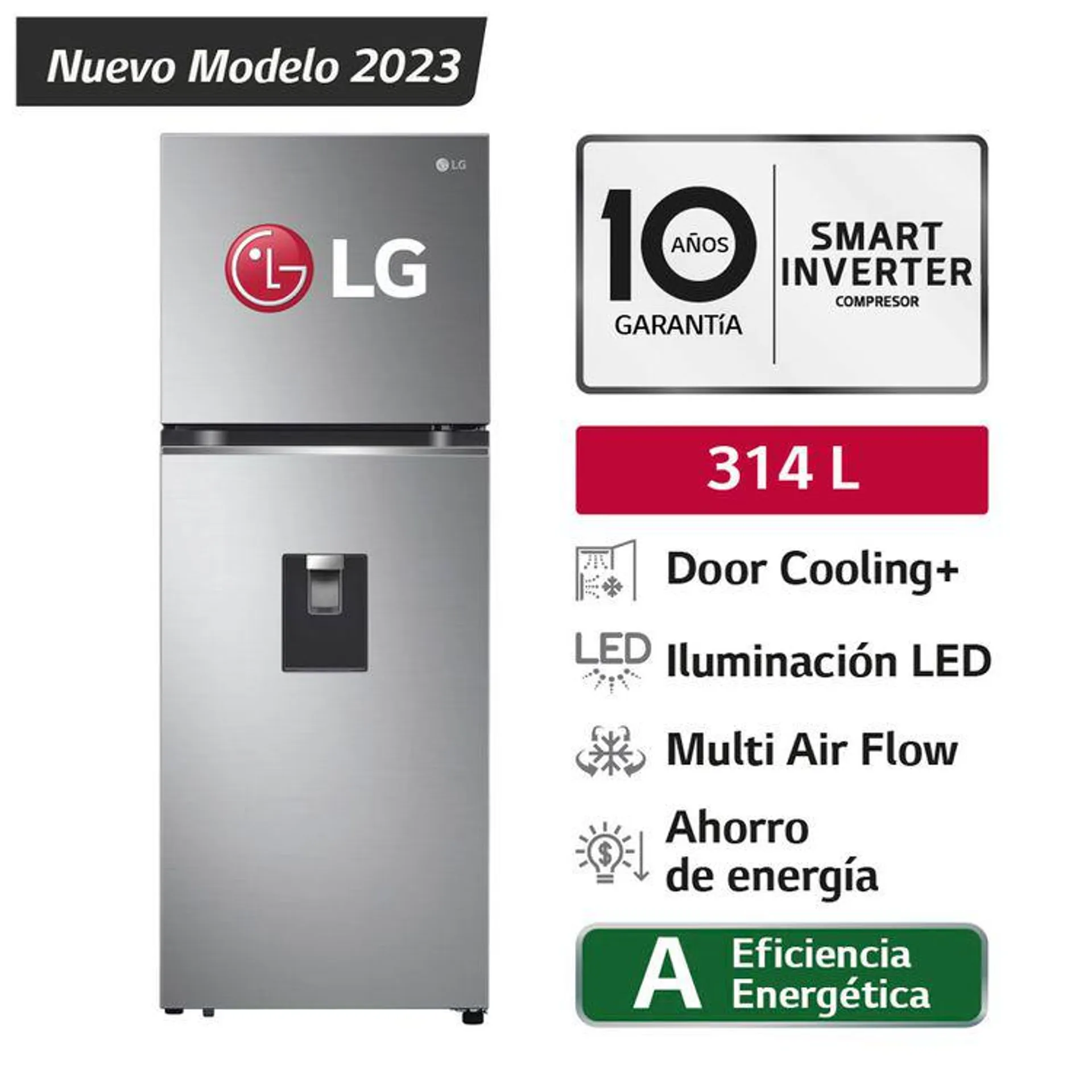 Refrigeradora Top Freezer LG GT31WPP 314L Door Cooling Plateada