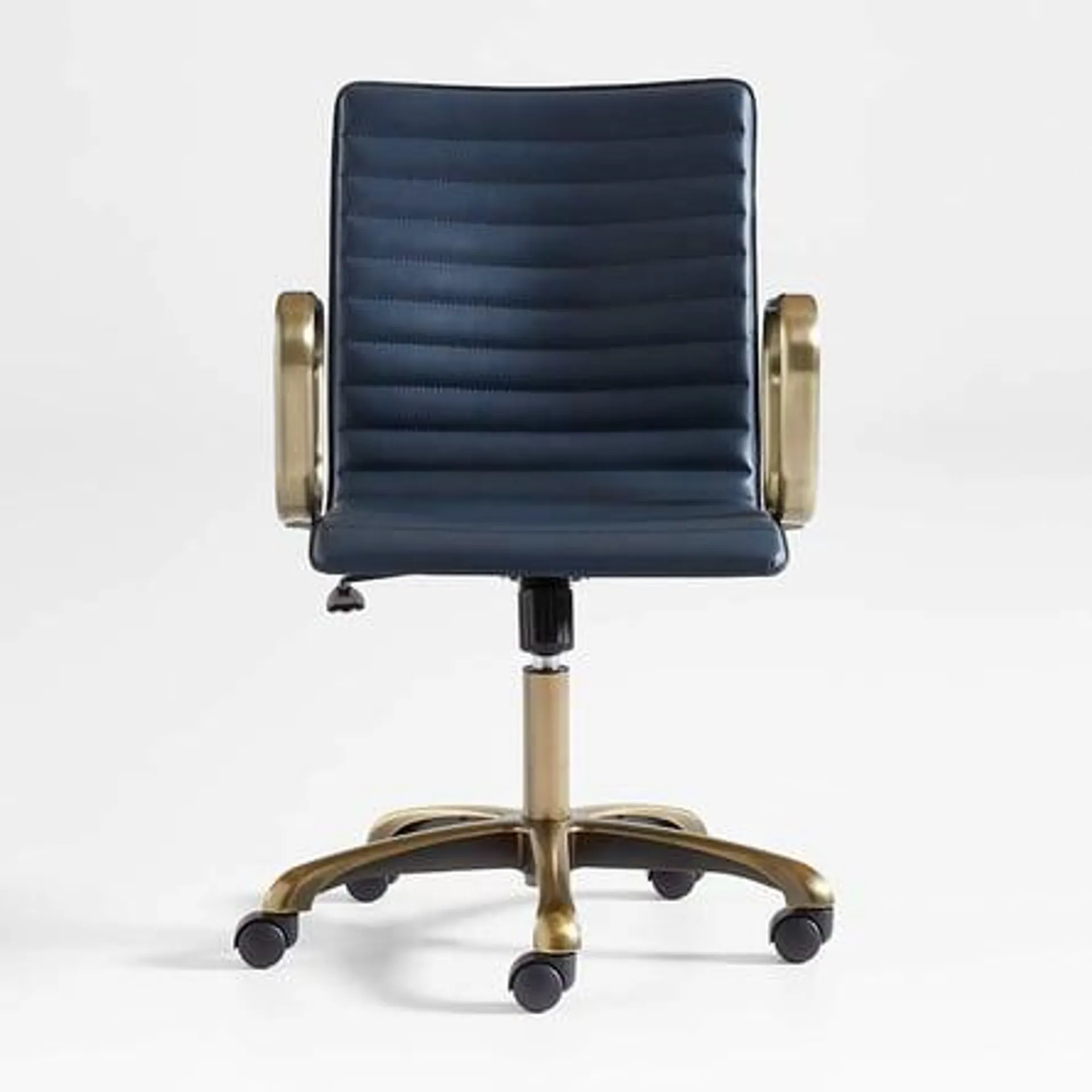 Silla de Escritorio Ripple Navy Azul de Cuero con Estructura de Latón Dorado