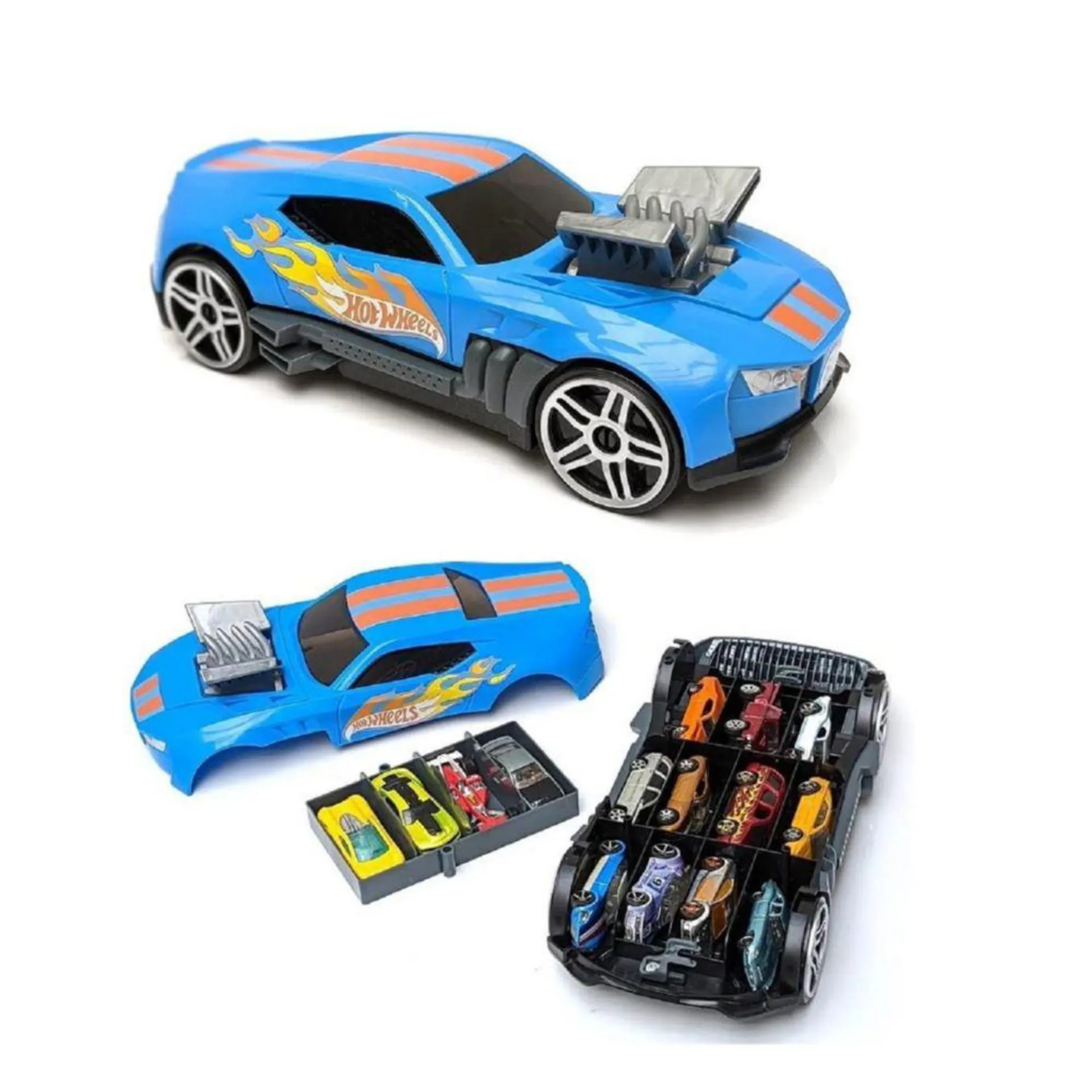 Auto De Carreras Hot Wheels 2 En 1 + Guarda Autos