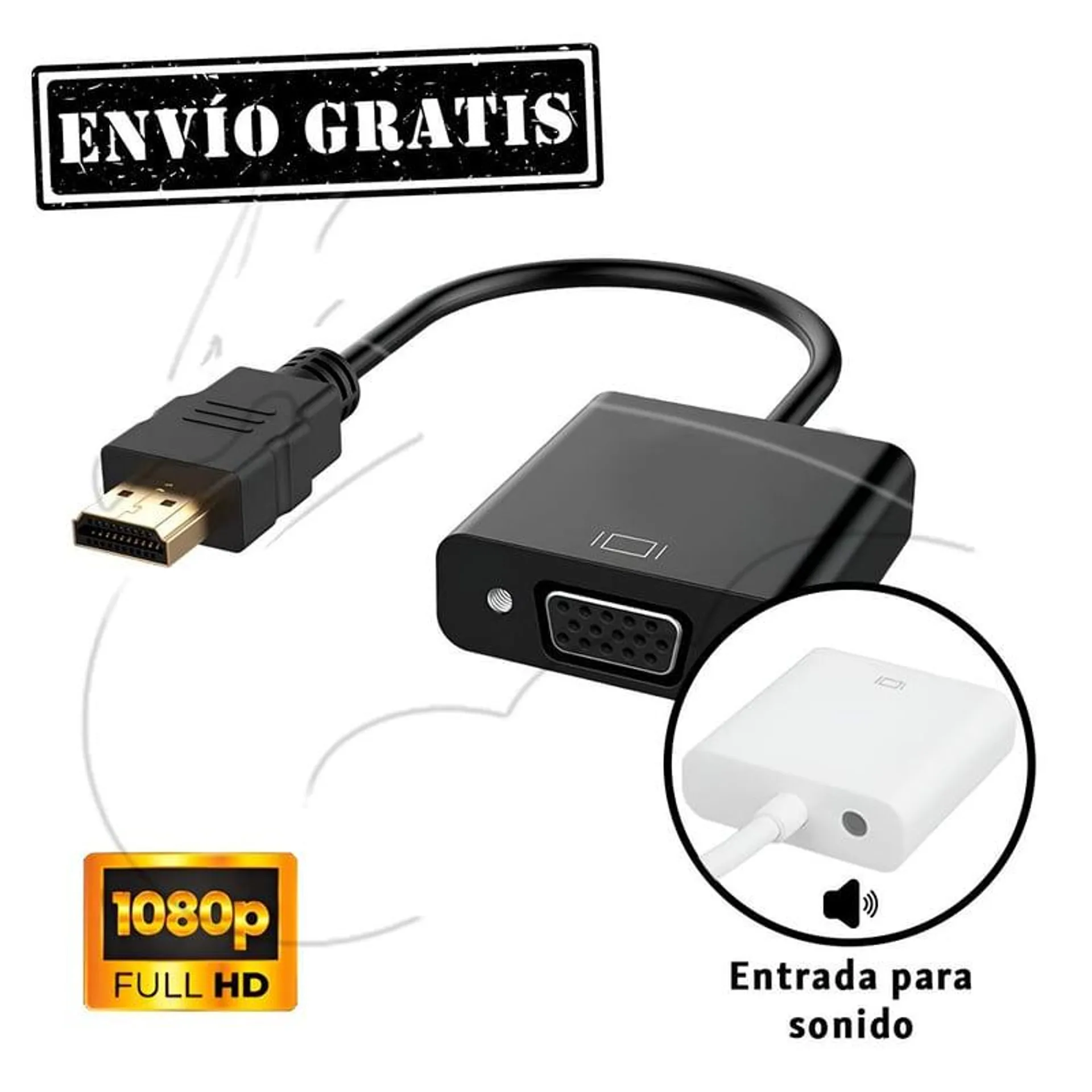 Adaptador Hdmi A Vga - Full Hd 1080p NEGRO