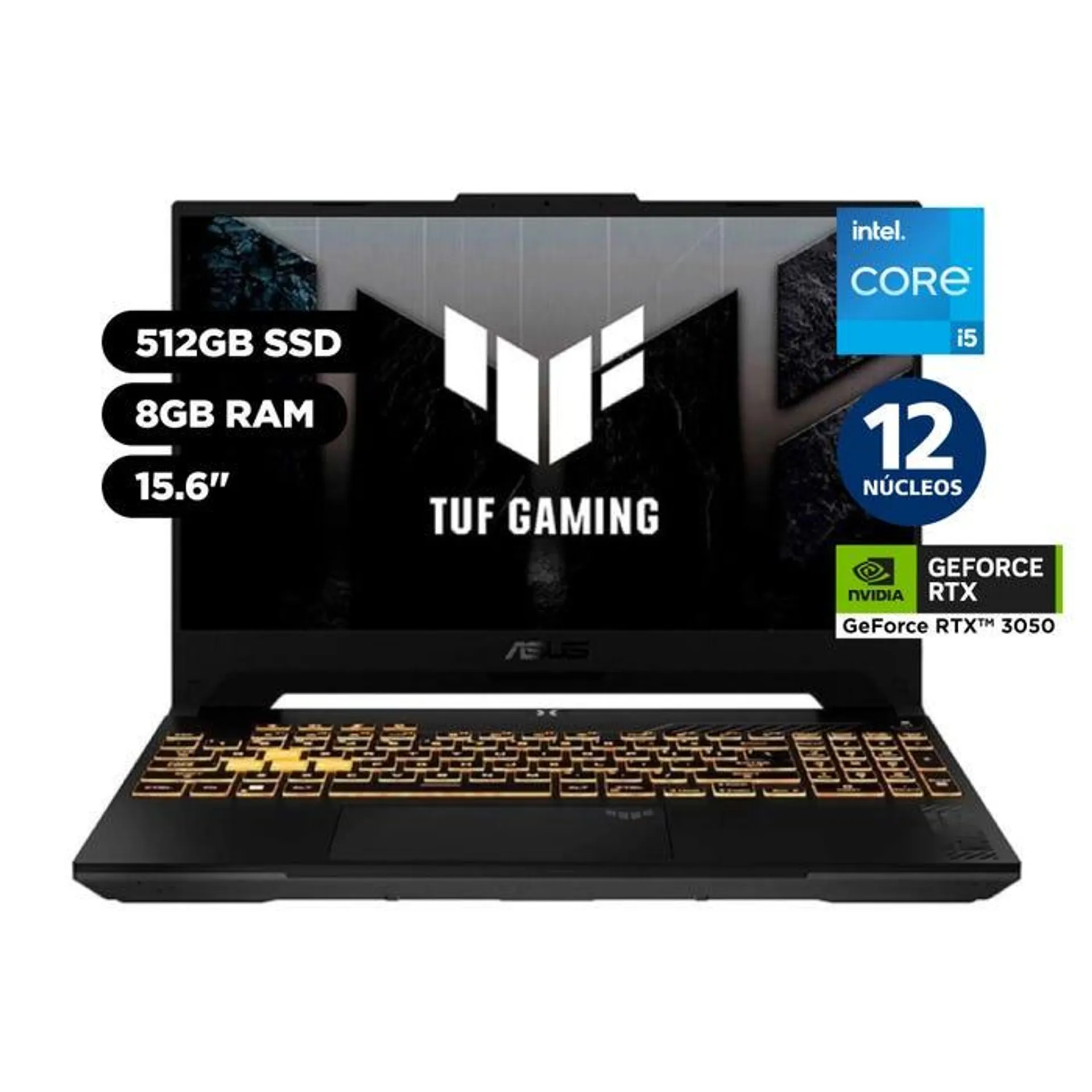 Laptop Gamer Asus TUF Gaming F15 15.6" Intel Core i5 12a Gen 12 núcleos 8GB 512GB SSD NVIDIA RTX3050