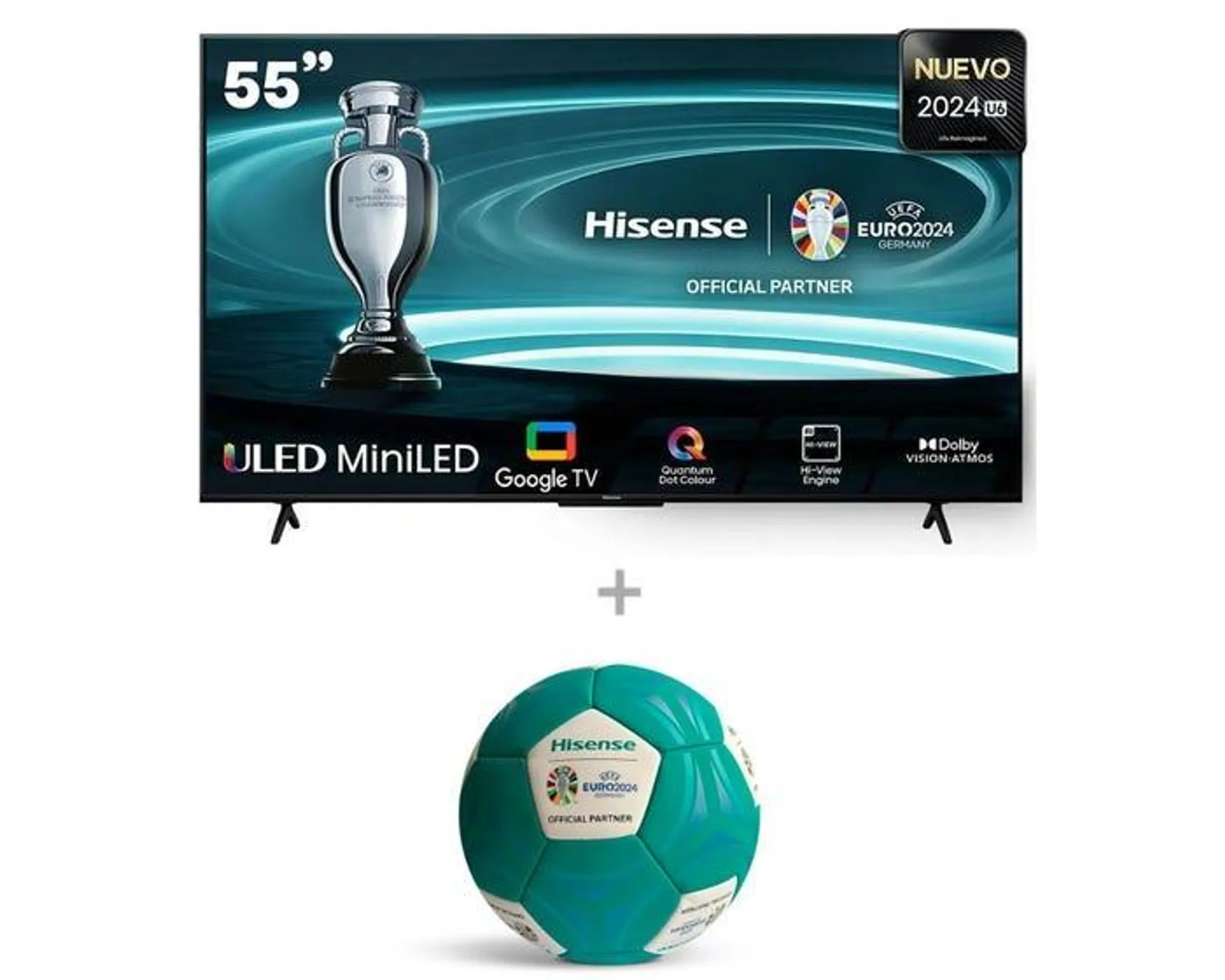 Televisor Hisense Smart TV 55" ULED 4K UHD 55U6N + PELOTA HISENSE - EURO 2024