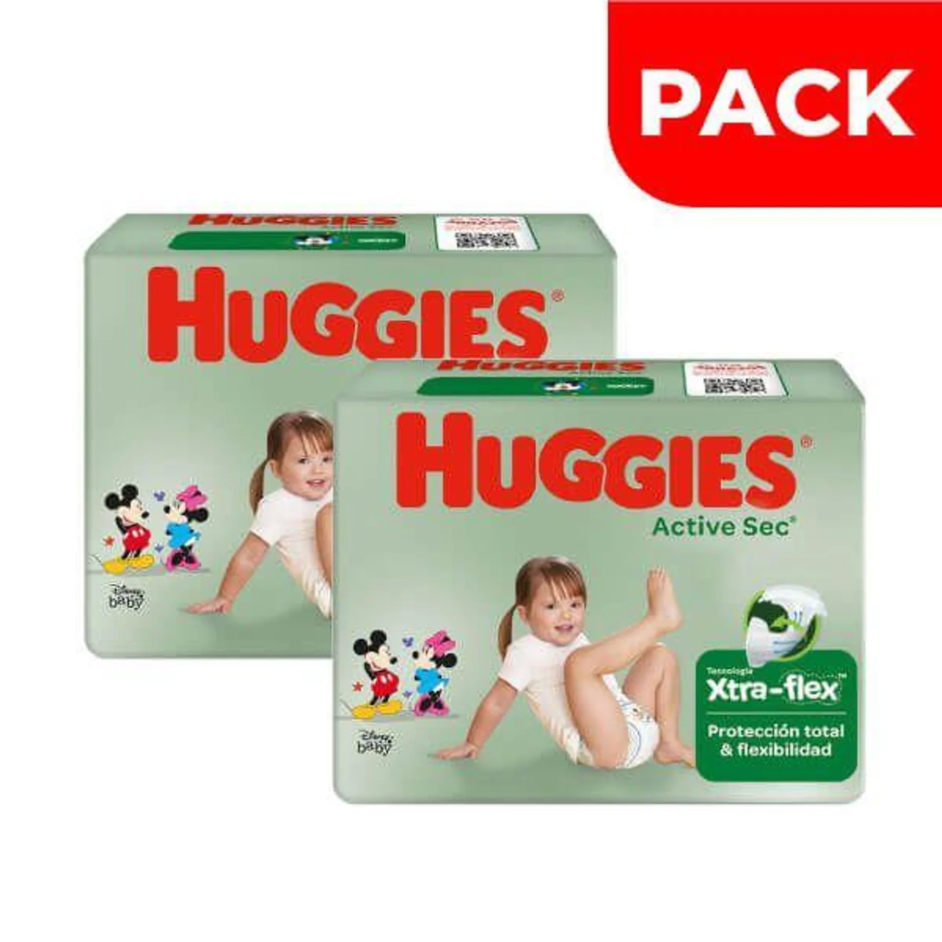 Pack x2 Pañal Huggies Active Sec Talla XXG - Bolsa 44 UN