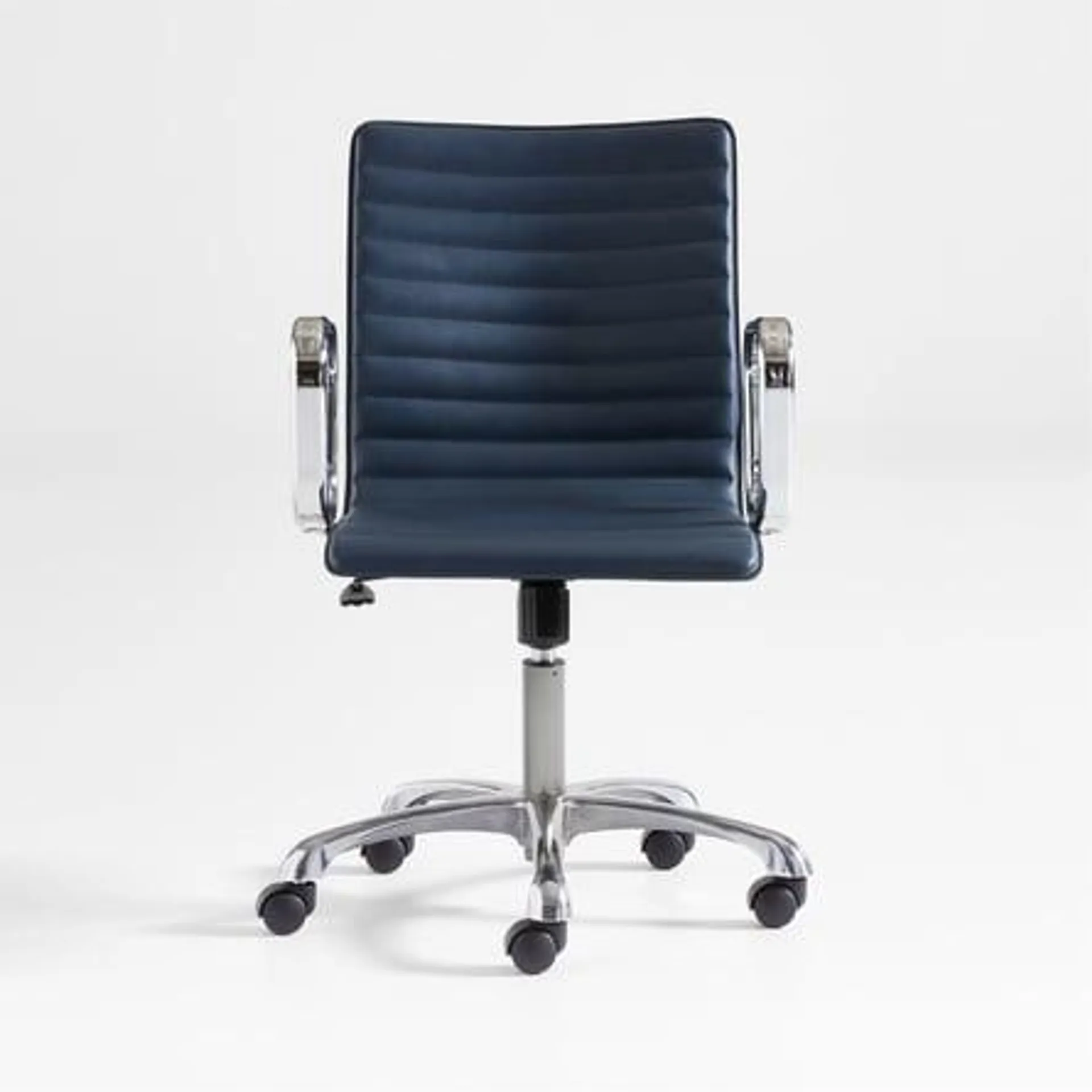 Silla de Escritorio Ripple Navy Azul de Cuero con Estructura de Latón