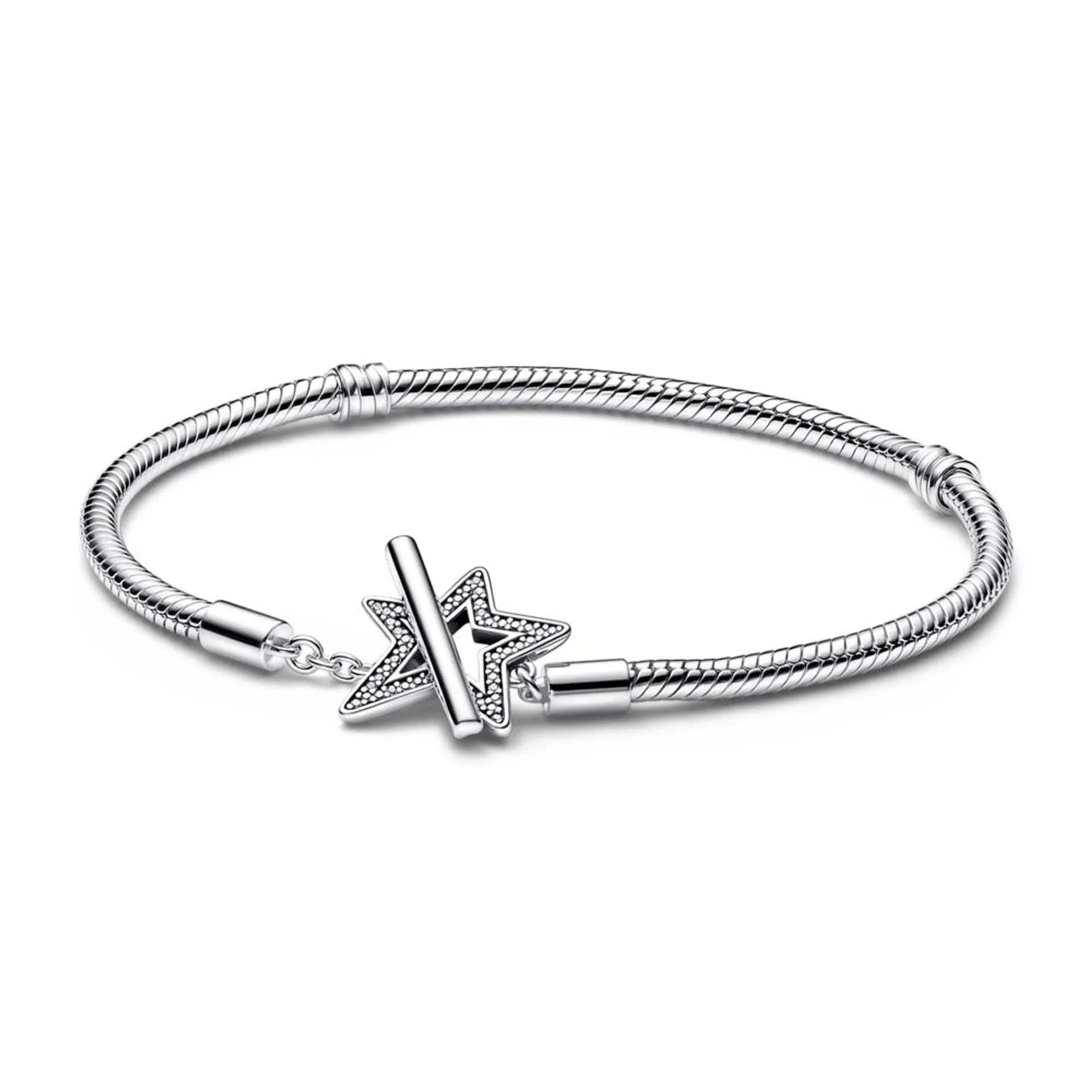 Brazalete cadena de serpiente Estrella asimétrica con barra T Pandora Moments Pandora Plata Esterlina