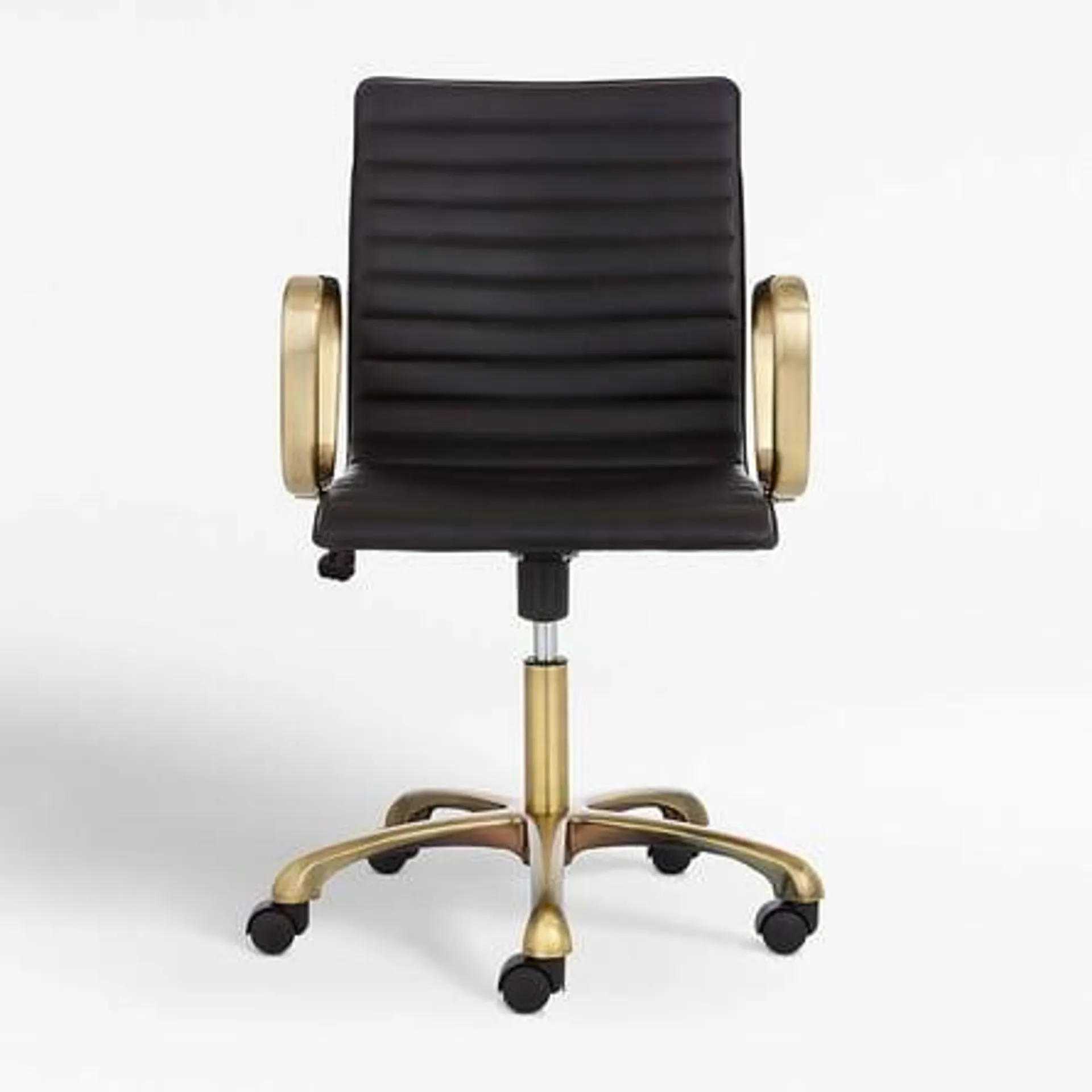 Silla de Escritorio Ripple Negro de Cuero con Estructura de Latón Dorado