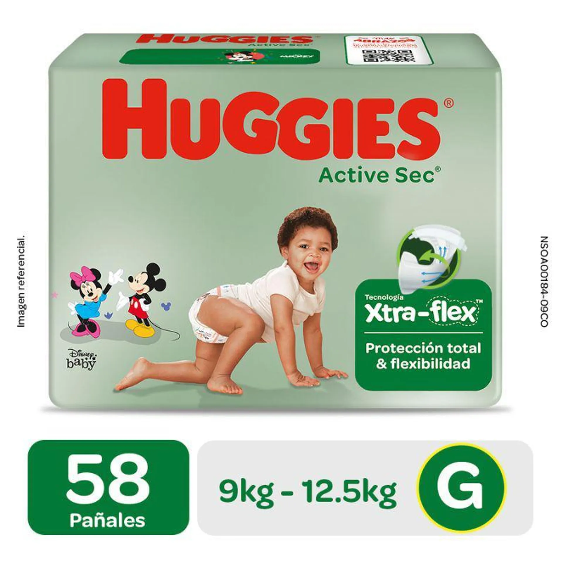 Pañal Huggies Active Sec Talla G - Bolsa 58 UN