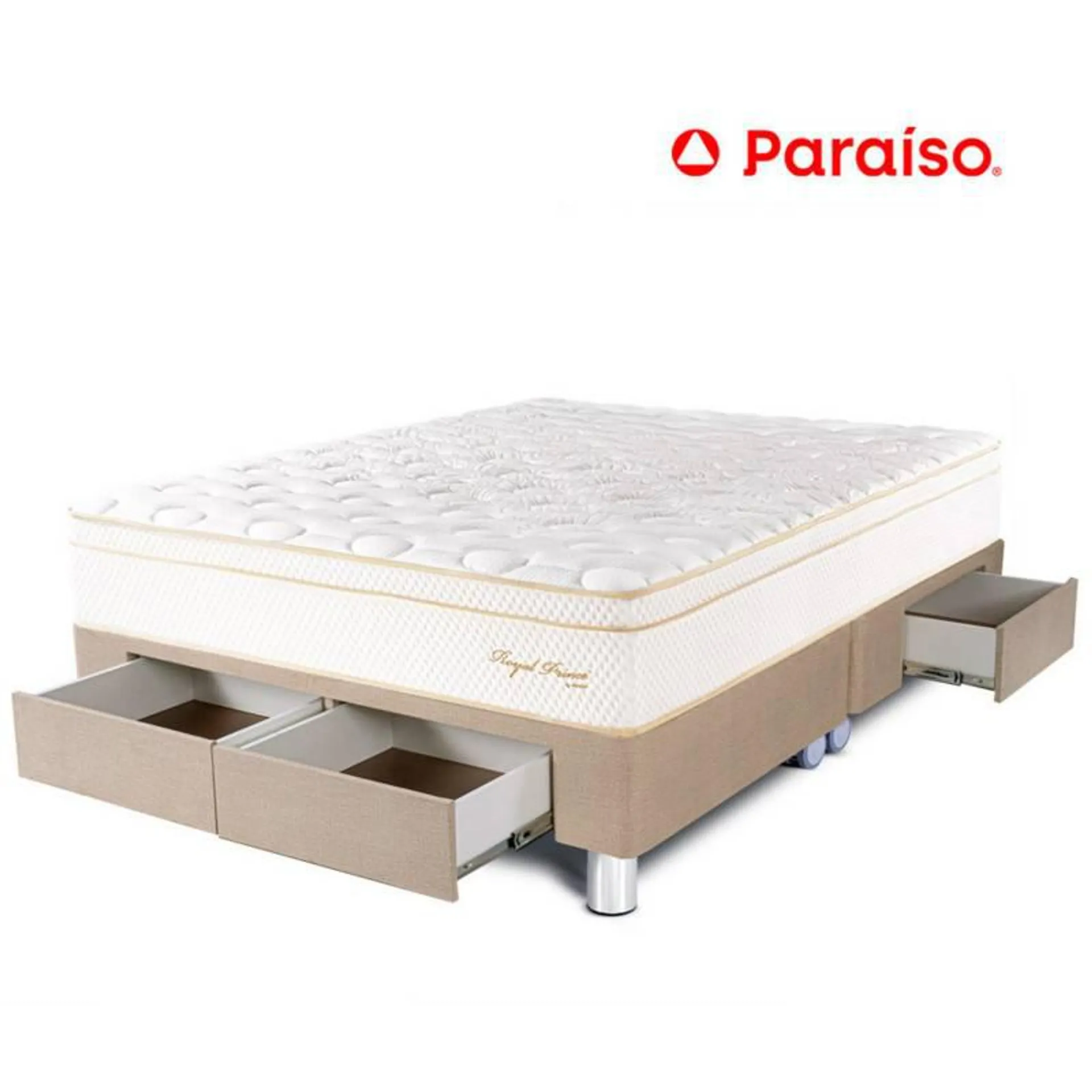 Cama con Cajones Royal Prince King Champagne + 2 Almohadas + Protector