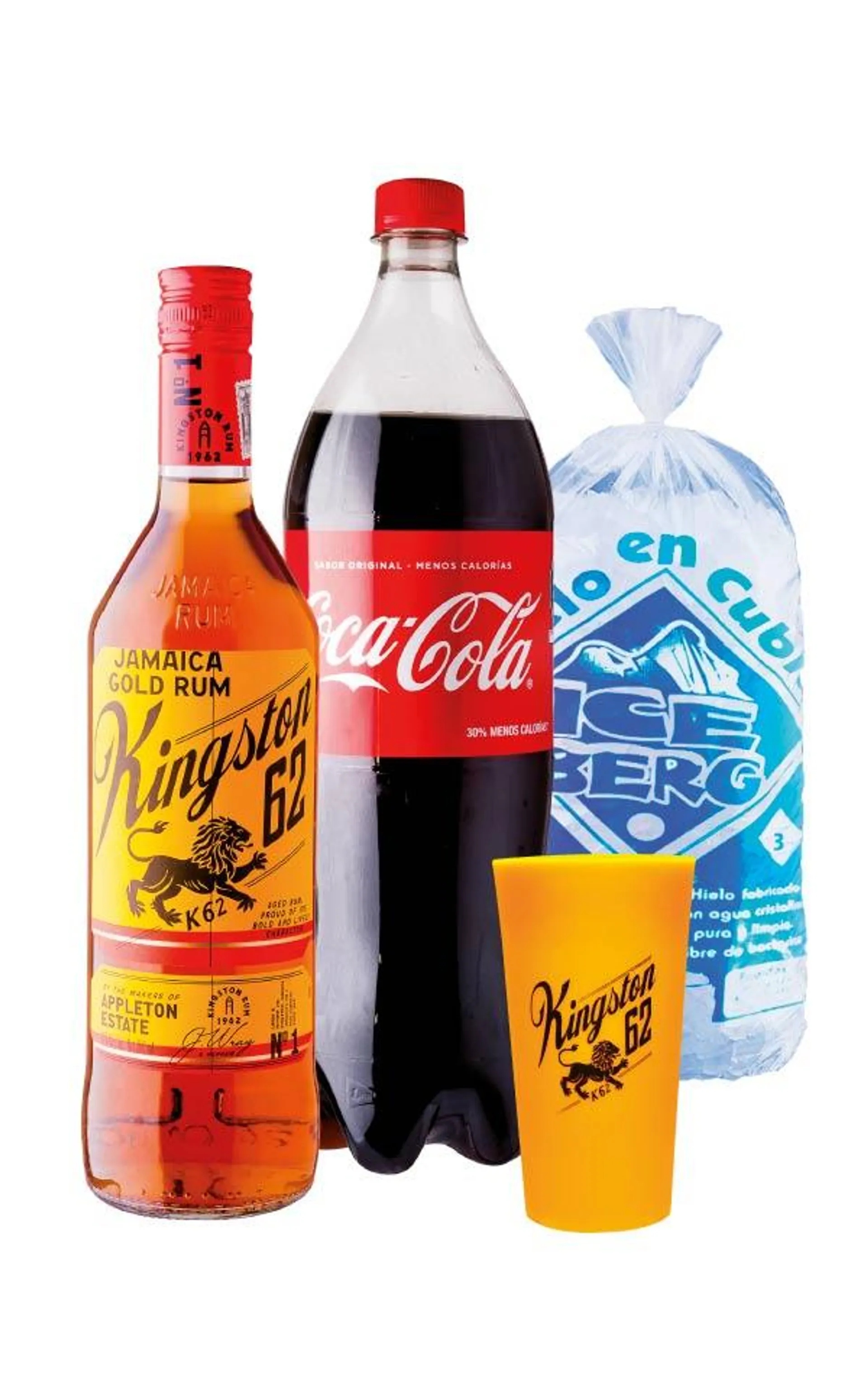 Ron Kingston+Coca Cola 1.5lt.+Vaso +Hielo