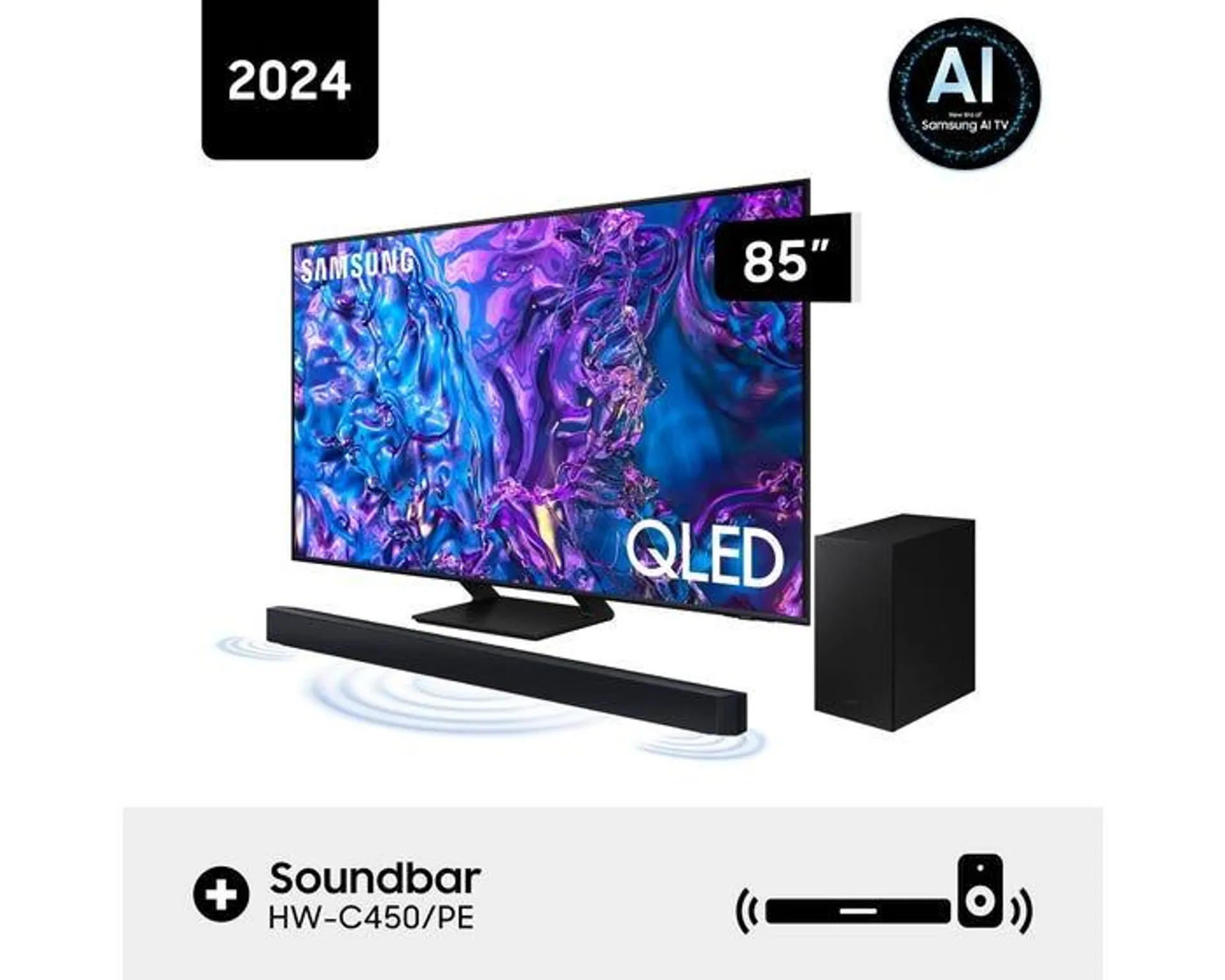 Televisor Samsung Smart TV 85" LED 4K QLED QN85Q70DAGXPE + Soundbar Samsung Bluetooth 2.1 CH HW-C450/PE