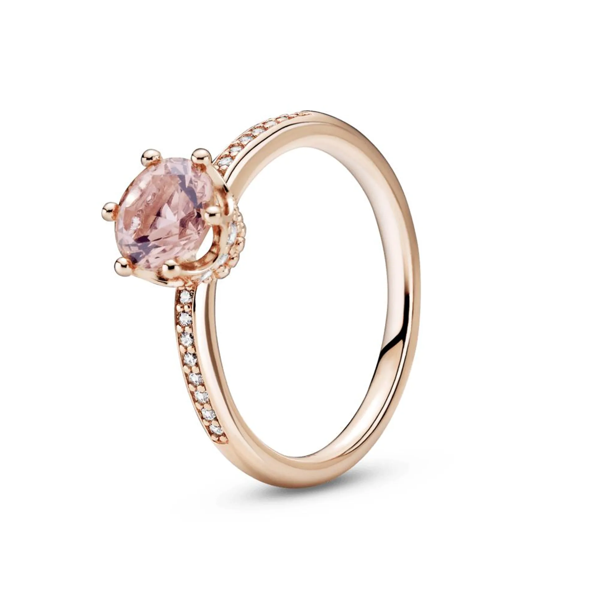 Anillo Solitario Corona Brillante Rosa Recubrimiento en Oro Rosa de 14k