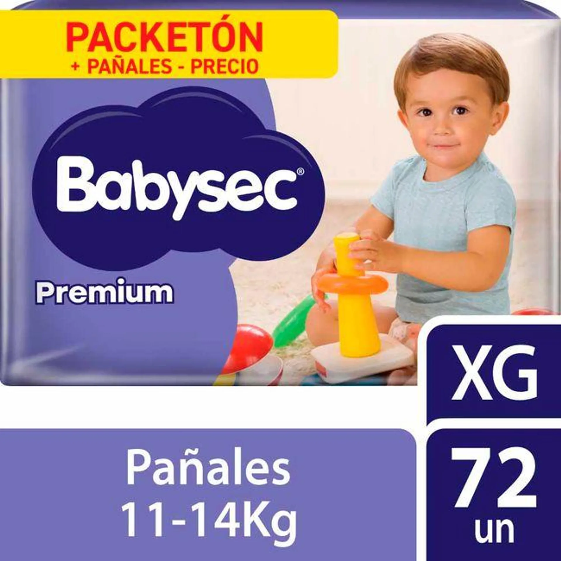 Pañales para Bebé BABYSEC Premium XG Paquete72un