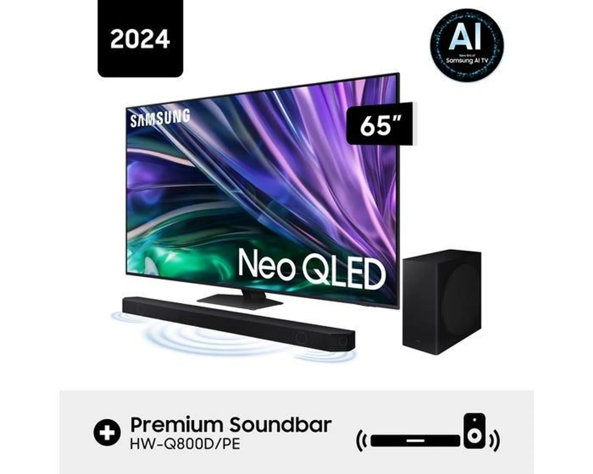 Televisor Samsung Smart TV 65" 4K NeoQLED QN65QN85DBGXPE + Soundbar Samsung Wifi + Bluetooth 5.1.2 CH HW-Q800D (2024)