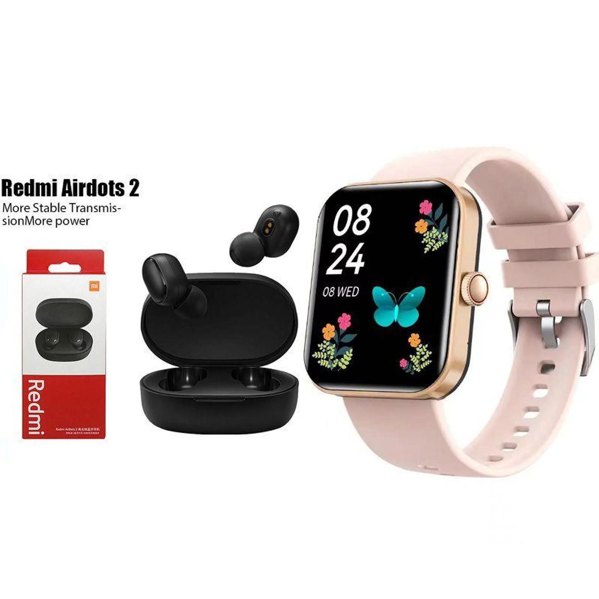 Smartwatch F16-Rosa reloj inteligente deportivo+Xiaomi Redmi AirDots2