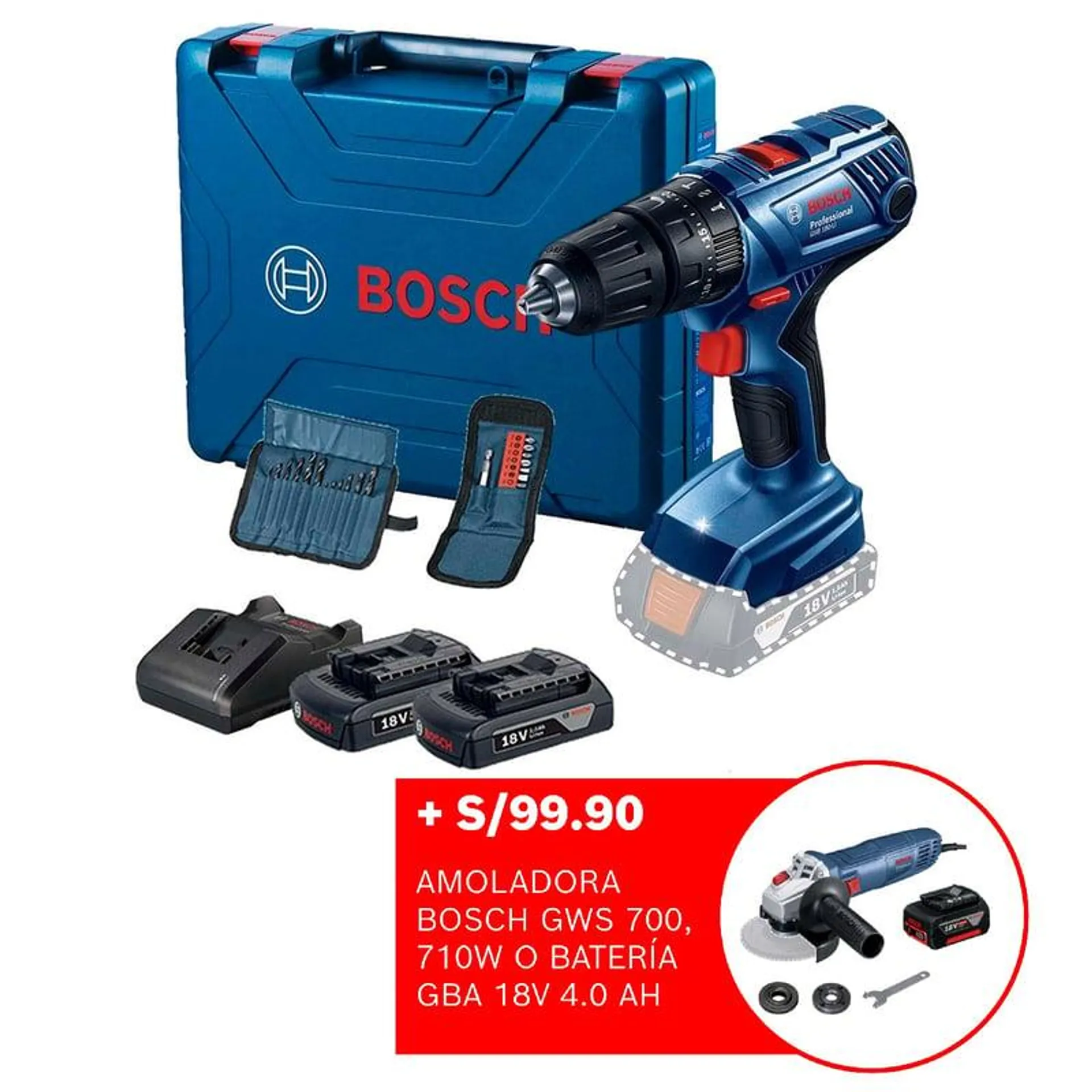 Taladro Percutor Inalámbrico ½? 18V Bosch + 23 Accesorios