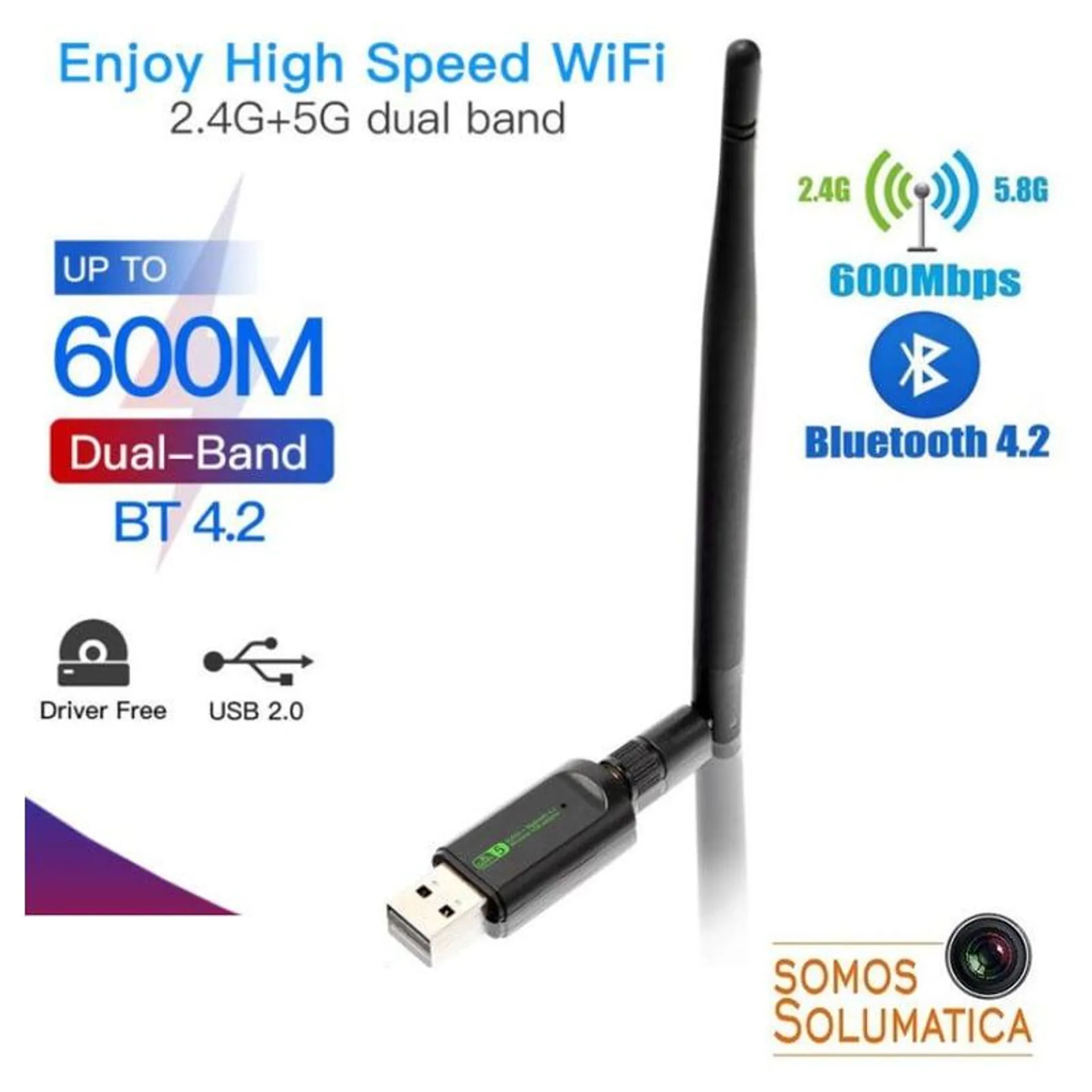 Tarjeta De Red Inalámbrica 2en1 - Usb Wifi + Bluetooth - Hasta 600mbps