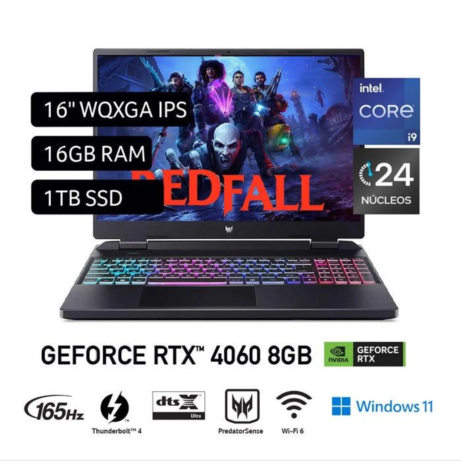 Laptop Acer Predator Helios Neo 16 16" Windows 11 Intel Core I9 13a Gen 24 Núcleos 16GB 1TB SSD NVIDIA RTX4060 8GB