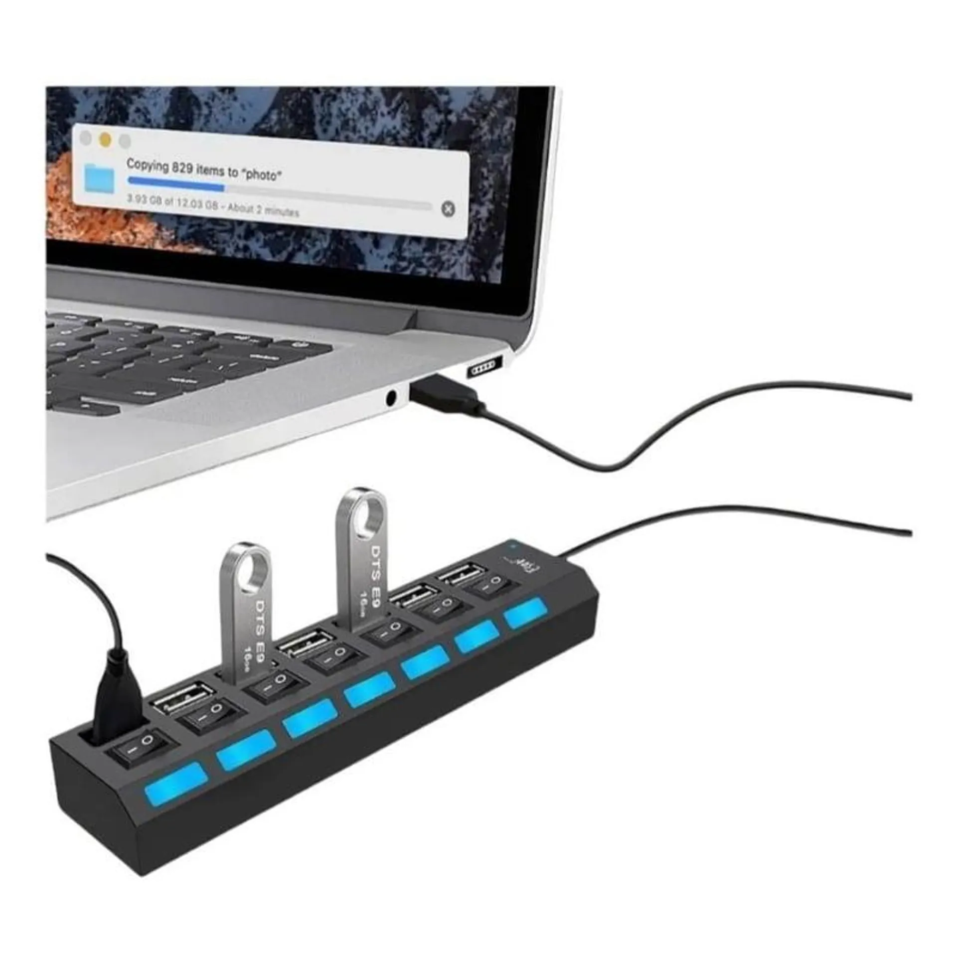 HUB Multipuerto USB con 7 Puertos Con Interruptor Independiente 480Mbp