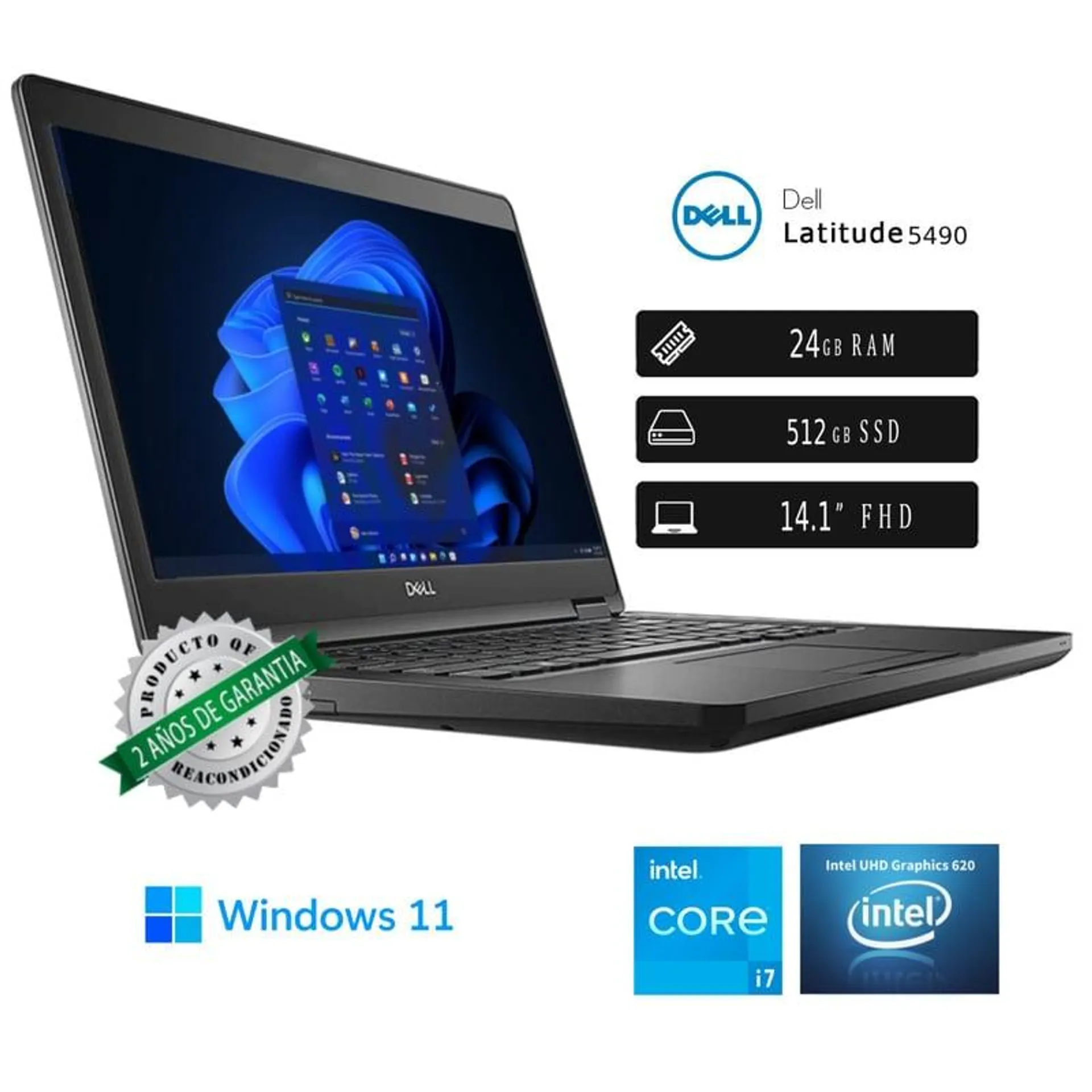 Laptop Dell Latitude 5490 Ci7 8va Gen 24GB RAM 512GB SSD, Reacondicionado 1 Año Garantia