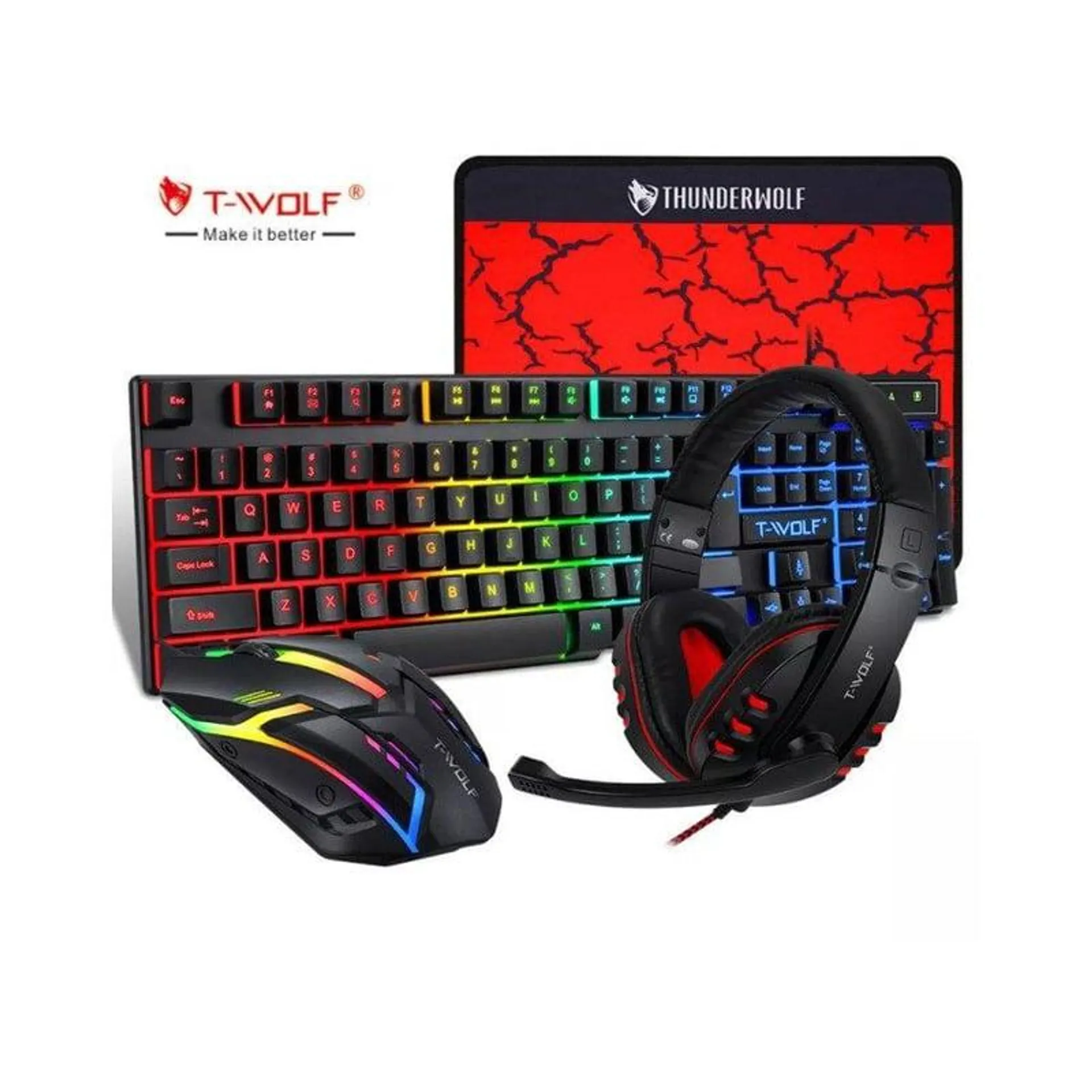 Combo gamer rgb 4en1 tecladomousemousepadaudífono twolf-tf800