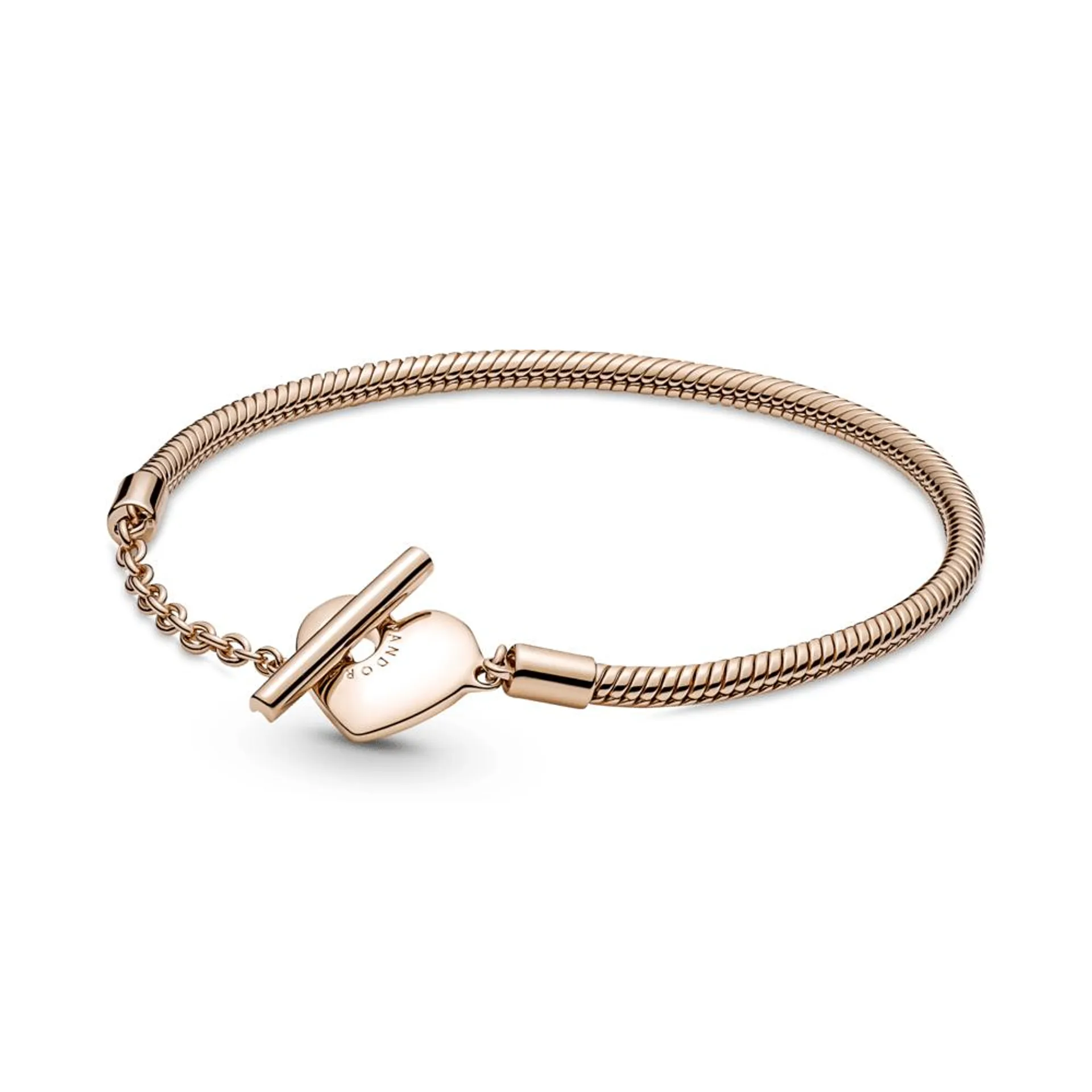 Brazalete Pandora Moments Cadena De Serpiente Con Un Recubrimiento En Oro Rosa De 14K Con Cierre En T Y Corazón