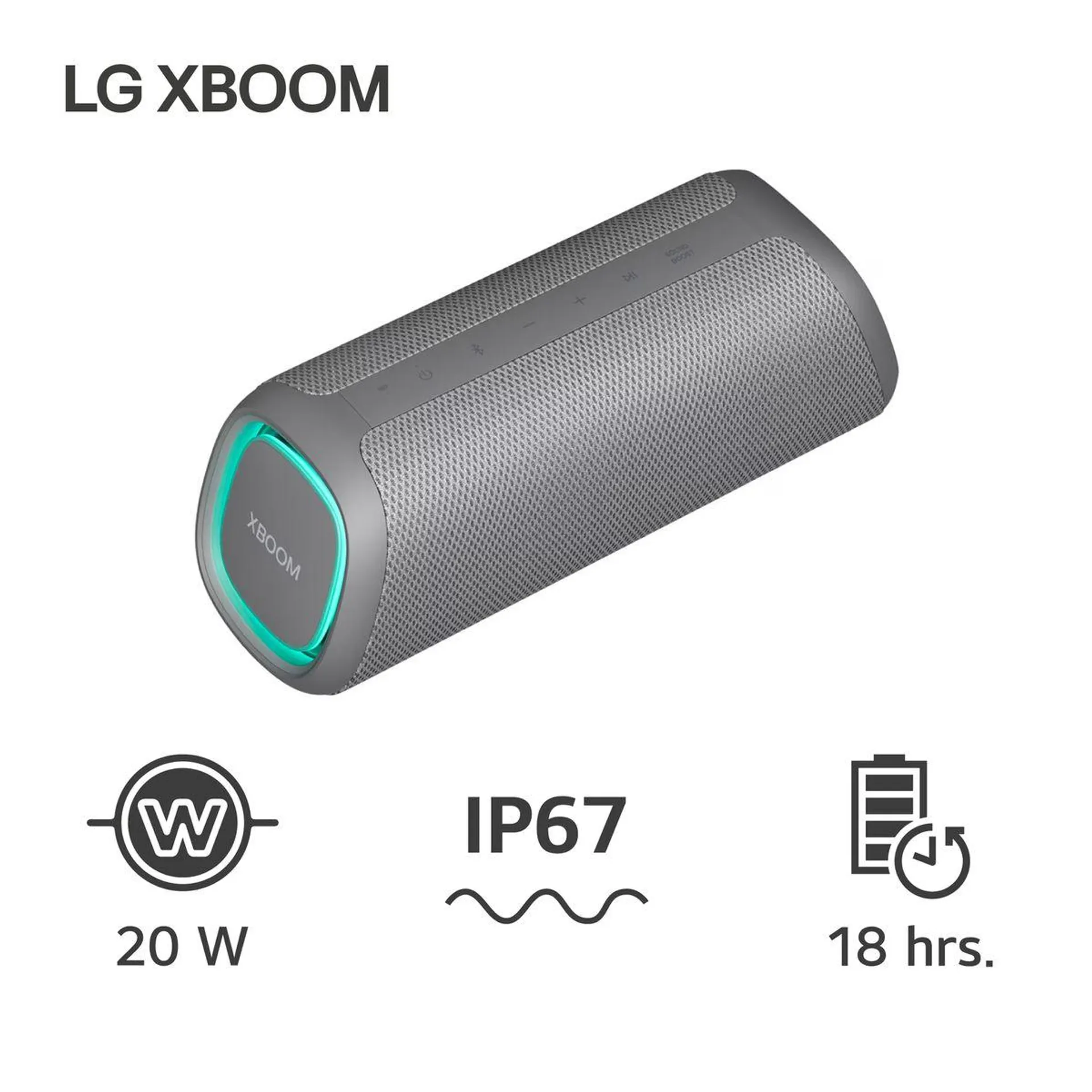 Parlante LG XBOOM Go XG5 Gris | 20W | Sound Boost | Light Studio | IP67 | 18 Horas de Batería