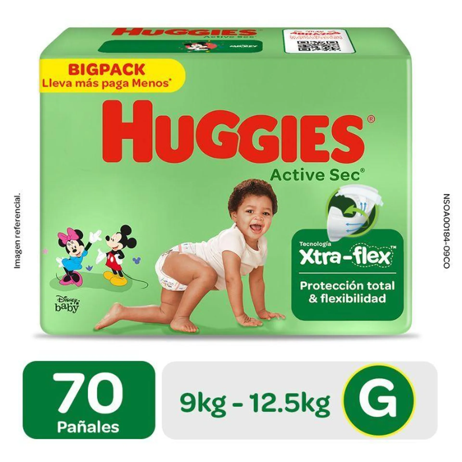 Pañal Huggies Active Sec Bigpack Talla G - Bolsa 70 UN