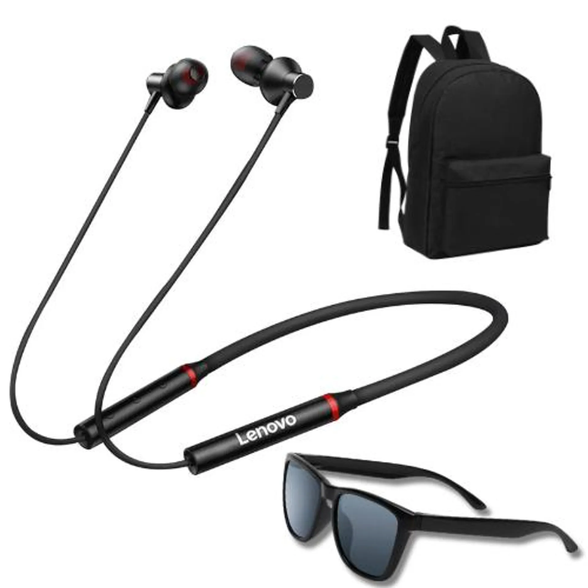 Audifono Bluetooth Lenovo He05x negro + Mochila clásica + lente de sol