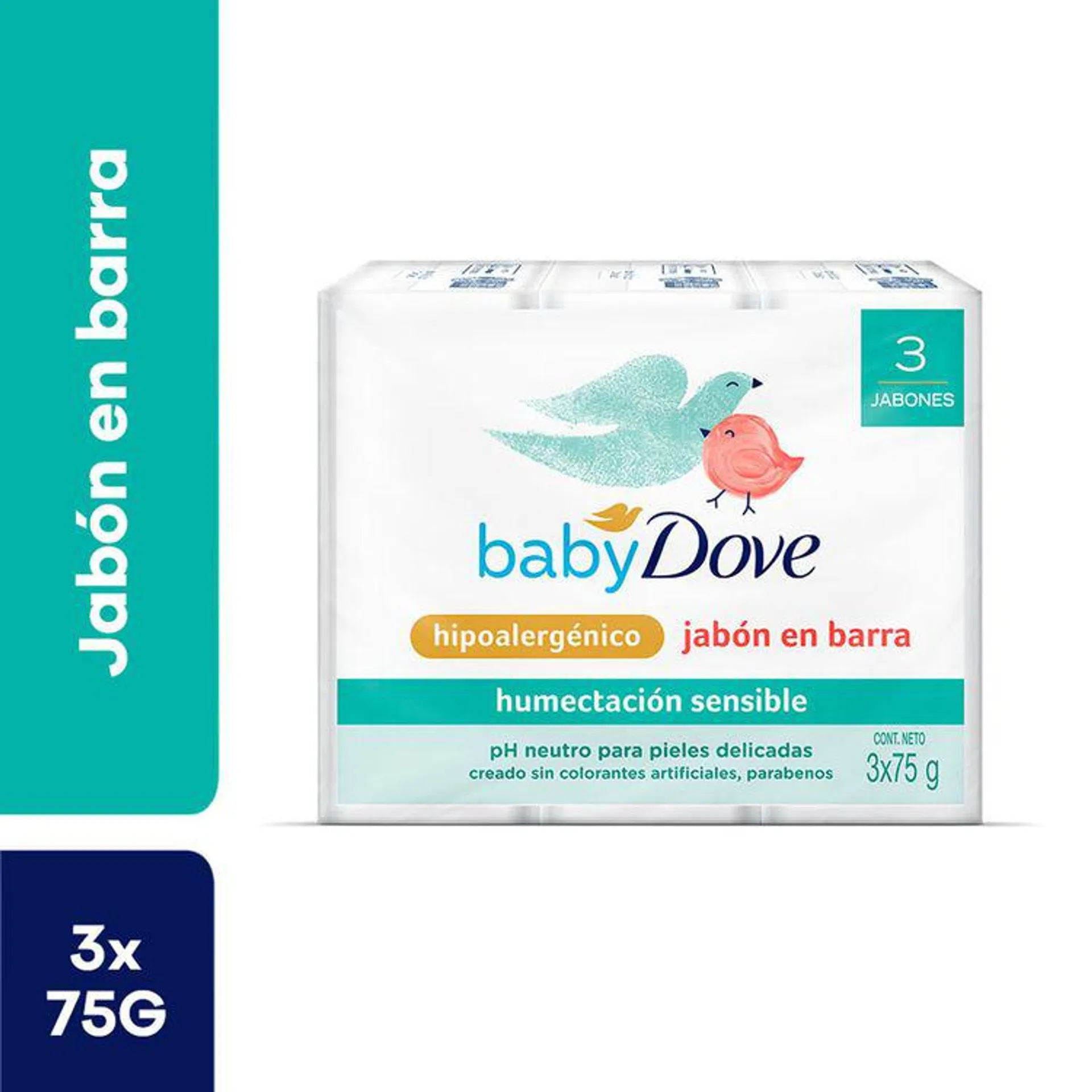 Tripack Jabón en Barra Dove Baby Humectación Sensible 75g