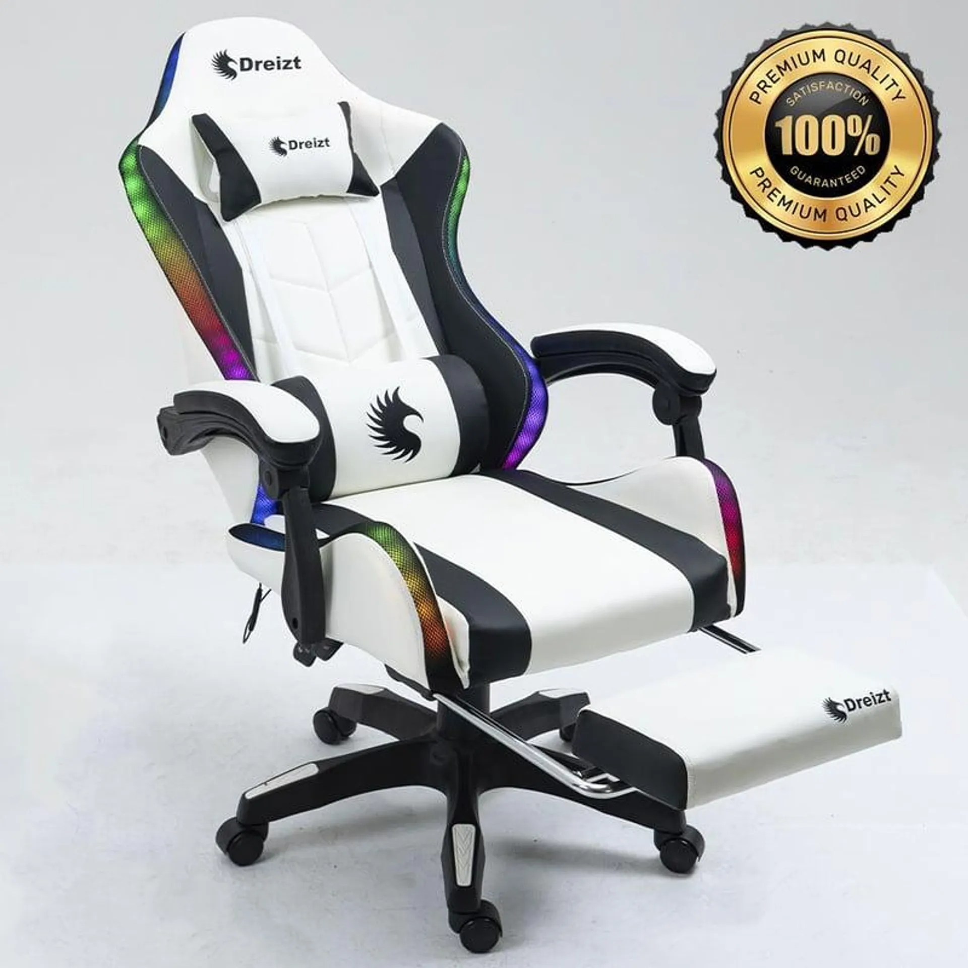 Silla Gamer Ergonómica Dreizt Shine Rgb Series Blanco Posapies