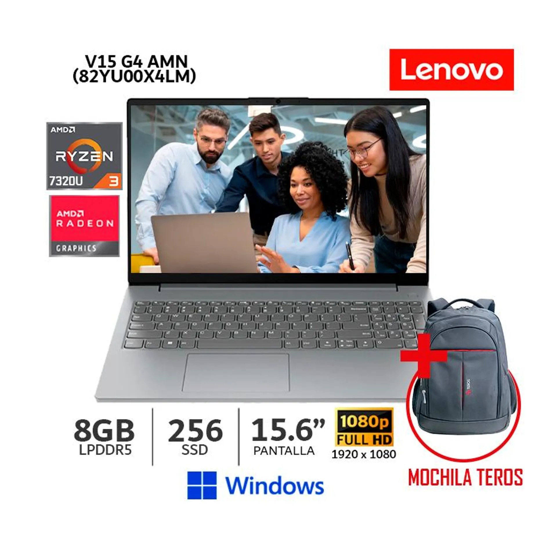 Laptop Lenovo V15 G4 AMN, AMD Ryzen 3-7320U 8GB RAM 256GB SSD 156 FHD Windows 82YU00X4LM