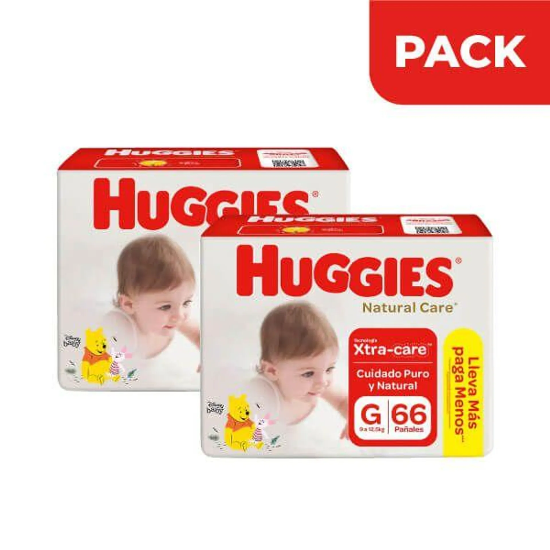 Dúo Pack Pañal Huggies Bigpack Natural Care Talla G - Bolsa 66 UN