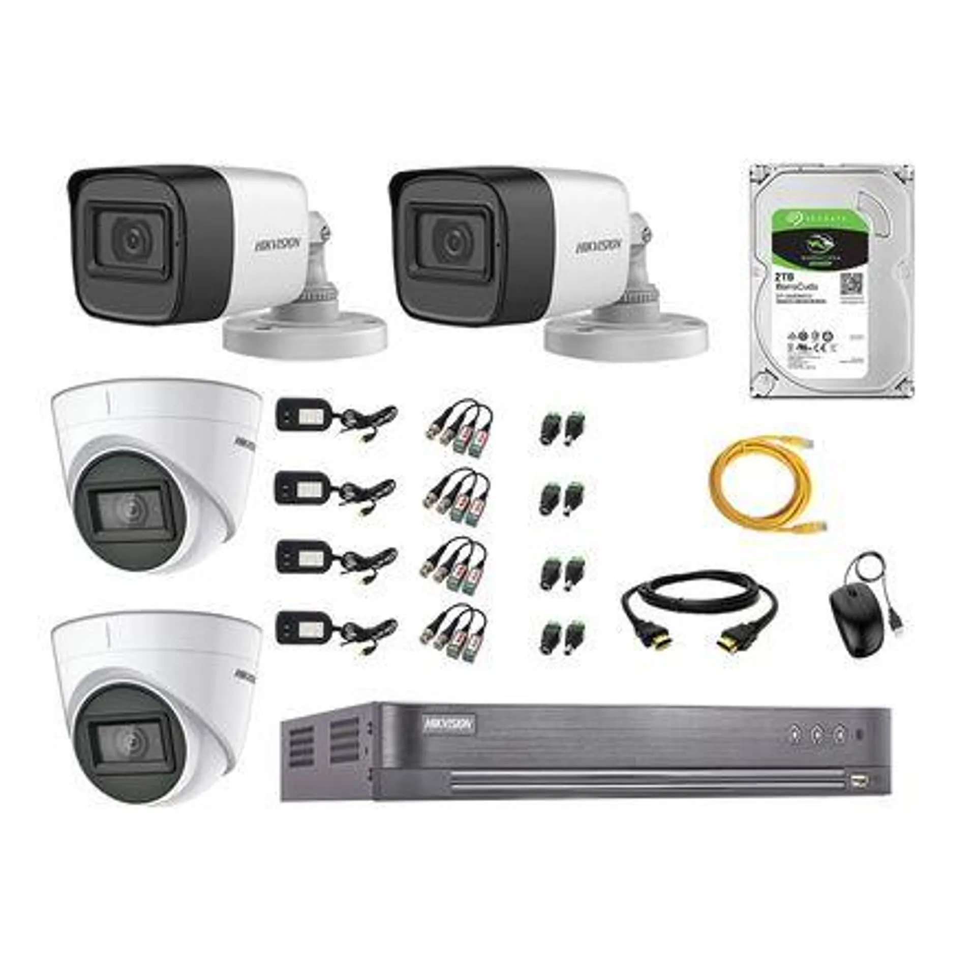 Kit 4 Cámaras de Seguridad Hikvision 5Mp + Disco 2Tb P2P