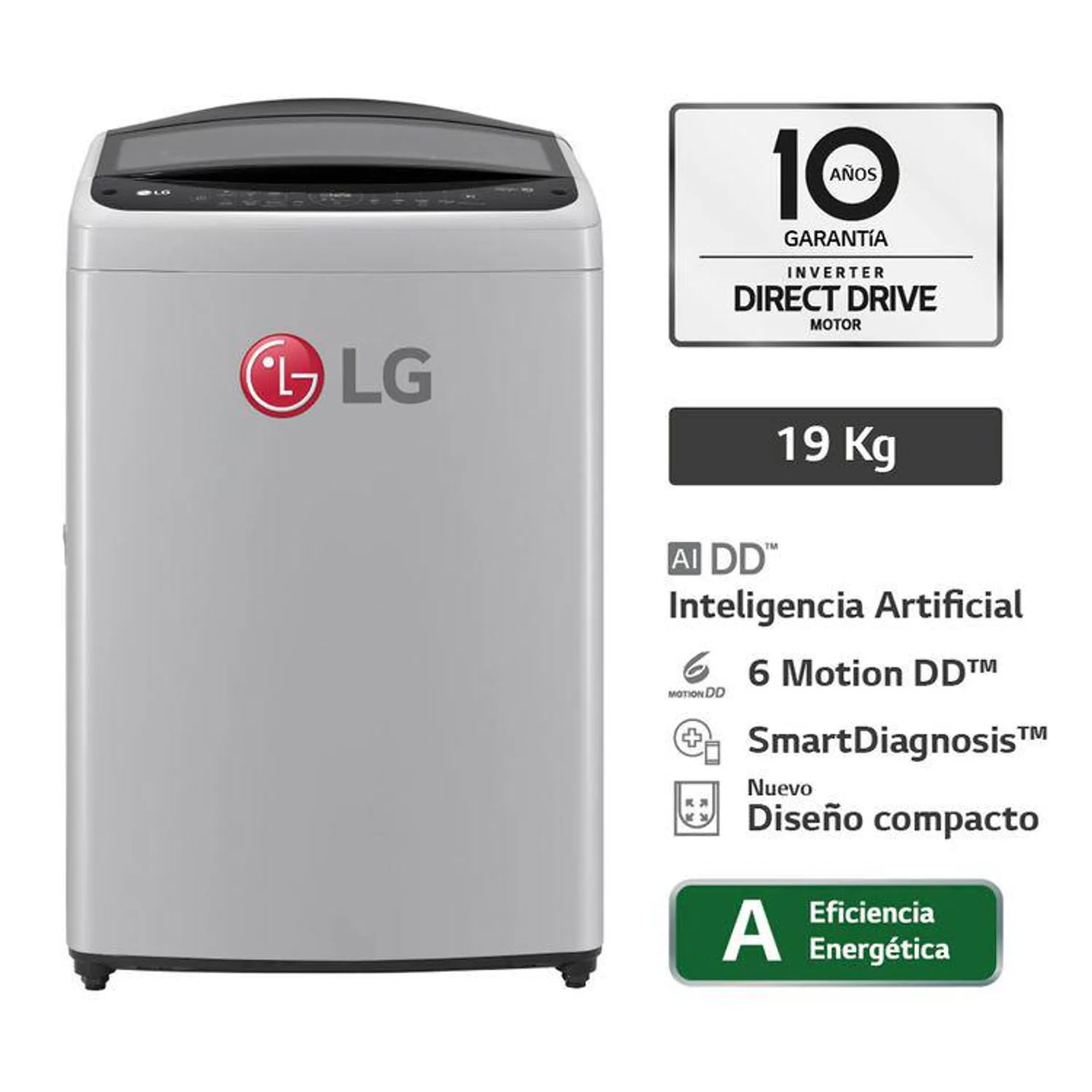 Lavadora LG de 19 kg carga superior Gris