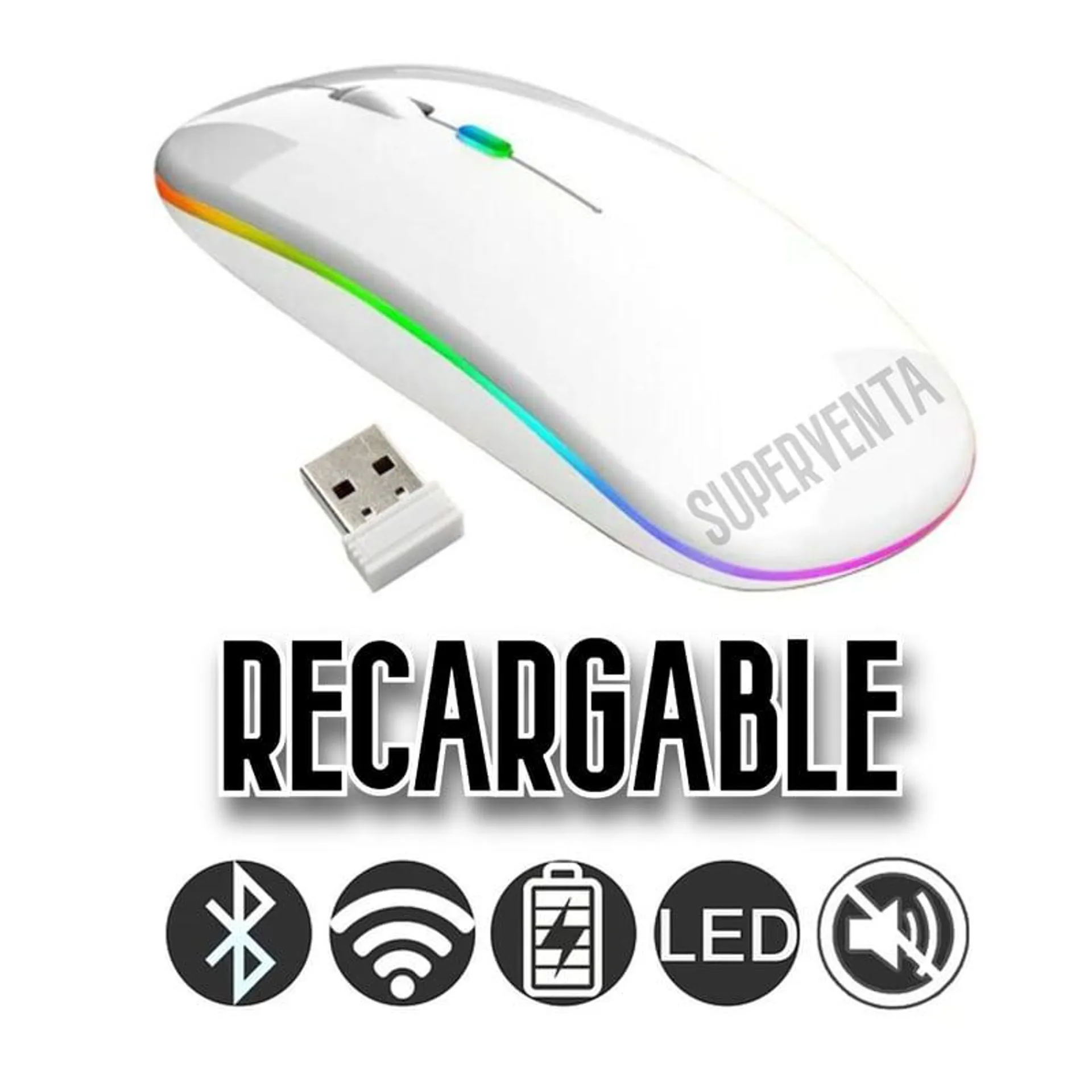 Mouse Inalámbrico Recargable Luces RGB USB